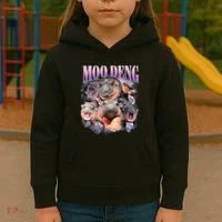 Moo Deng Hippo Meme Funny Kids Hoodie thumb 3