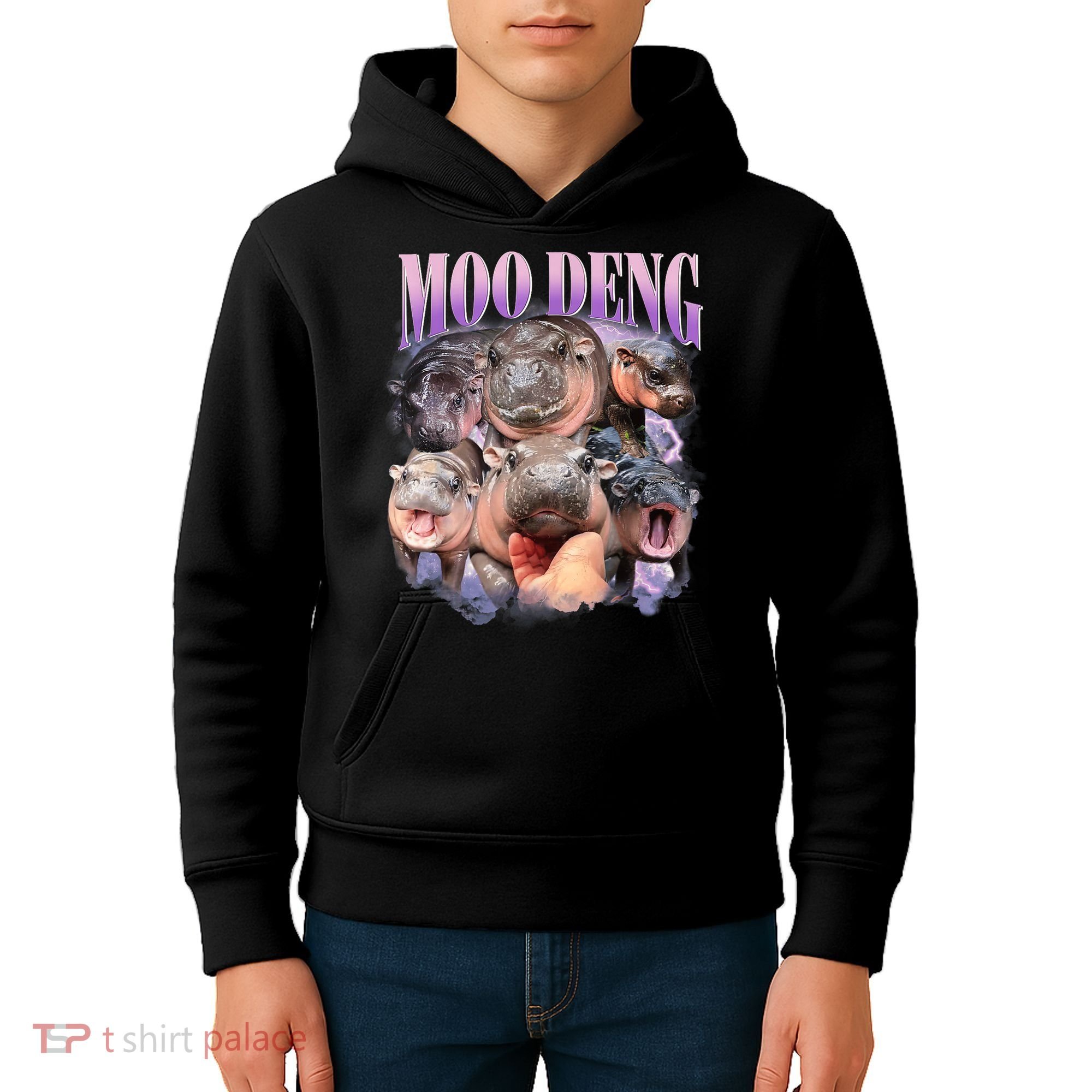 Moo Deng Hippo Meme Funny Kids Hoodie