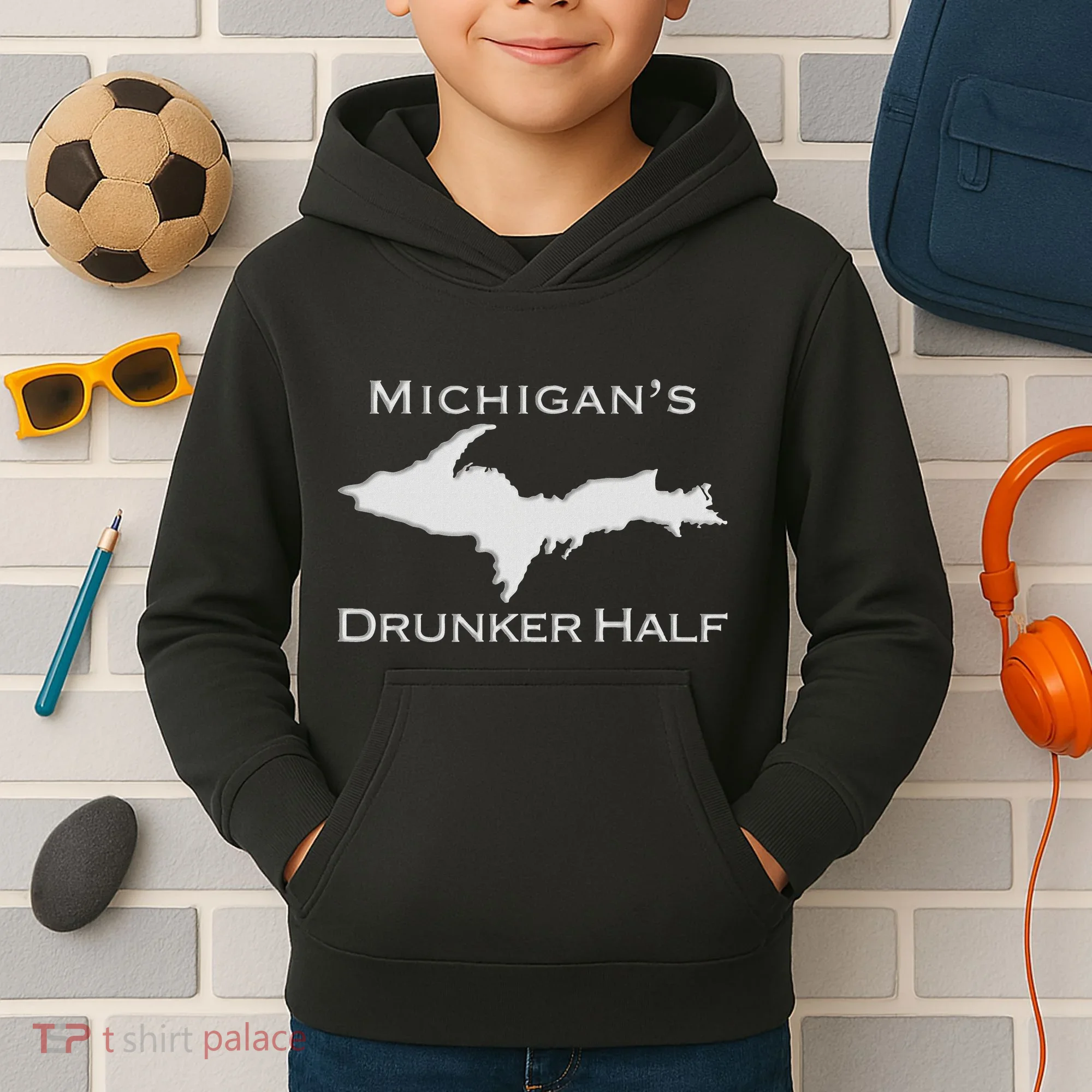 Michigans Drunker Half Upper Peninsula Yooper 906 Kids Hoodie