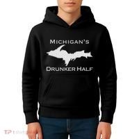 Michigans Drunker Half Upper Peninsula Yooper 906 Kids Hoodie thumb 4