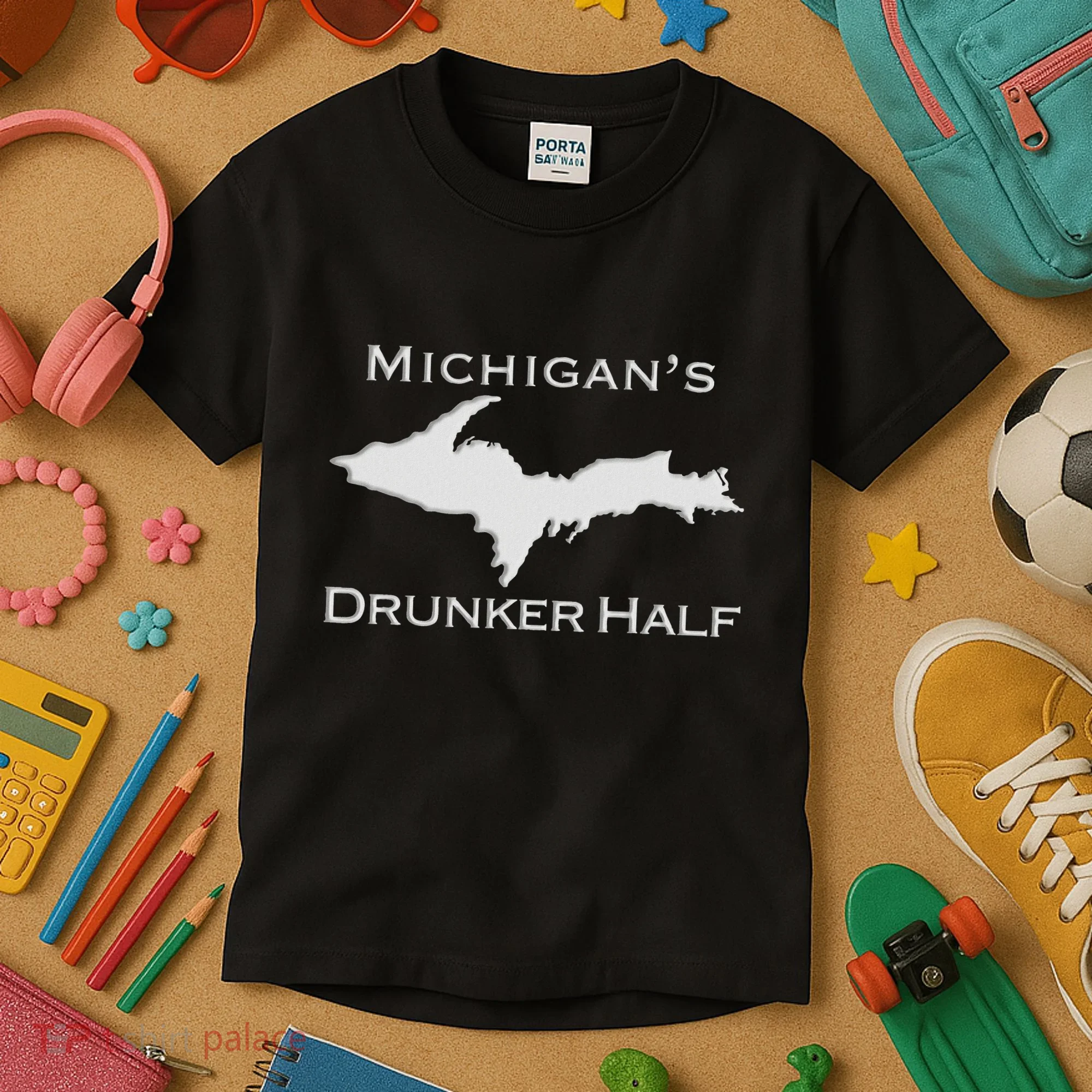 Michigans Drunker Half Upper Peninsula Yooper 906 Kids T-Shirt
