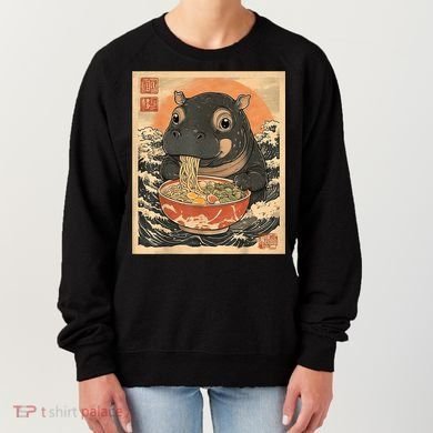 Moo Deng Hippo Eat Ramen For Japanese Style Women's Sweatshirt
