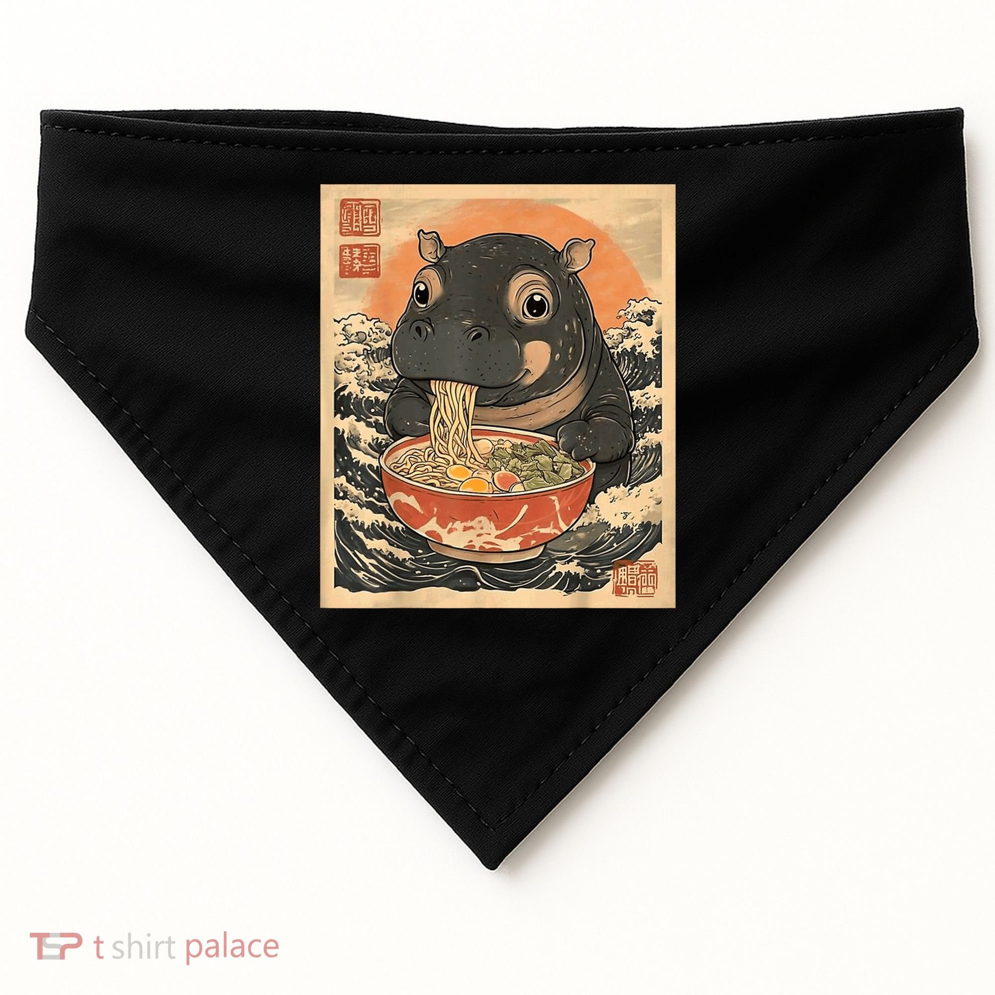 Moo Deng Hippo Eat Ramen For Japanese Style USA-Made Doggie Bandana