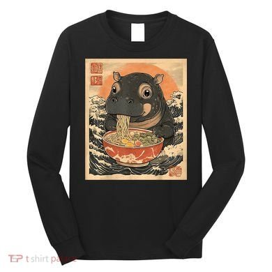 Moo Deng Hippo Eat Ramen For Japanese Style Long Sleeve Shirt