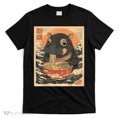 Moo Deng Hippo Eat Ramen For Japanese Style T-Shirt