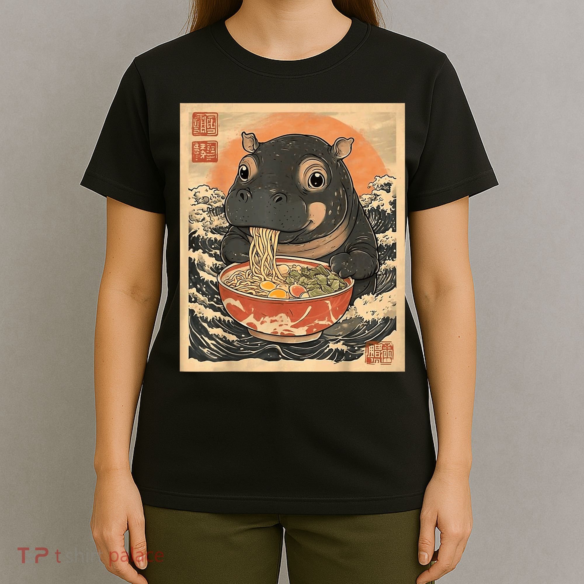 Moo Deng Hippo Eat Ramen For Japanese Style T-Shirt