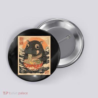 Moo Deng Hippo Eat Ramen For Japanese Style Button