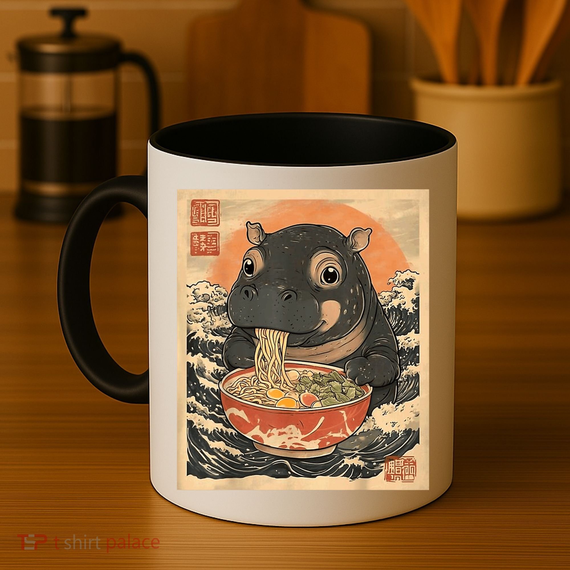 Moo Deng Hippo Eat Ramen For Japanese Style Coffee Mug