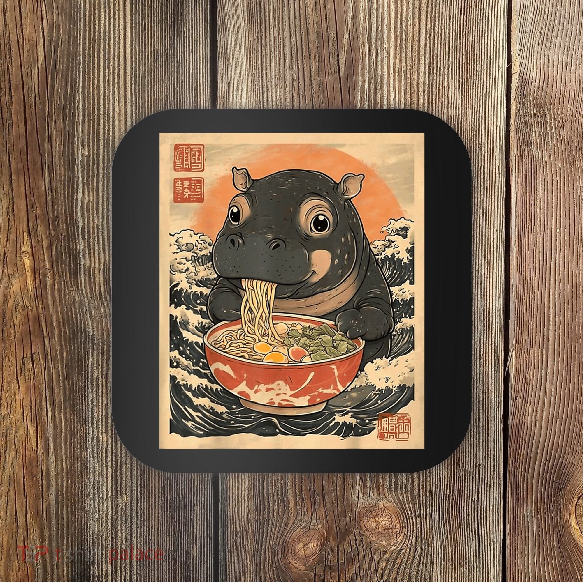 Moo Deng Hippo Eat Ramen For Japanese Style Coaster