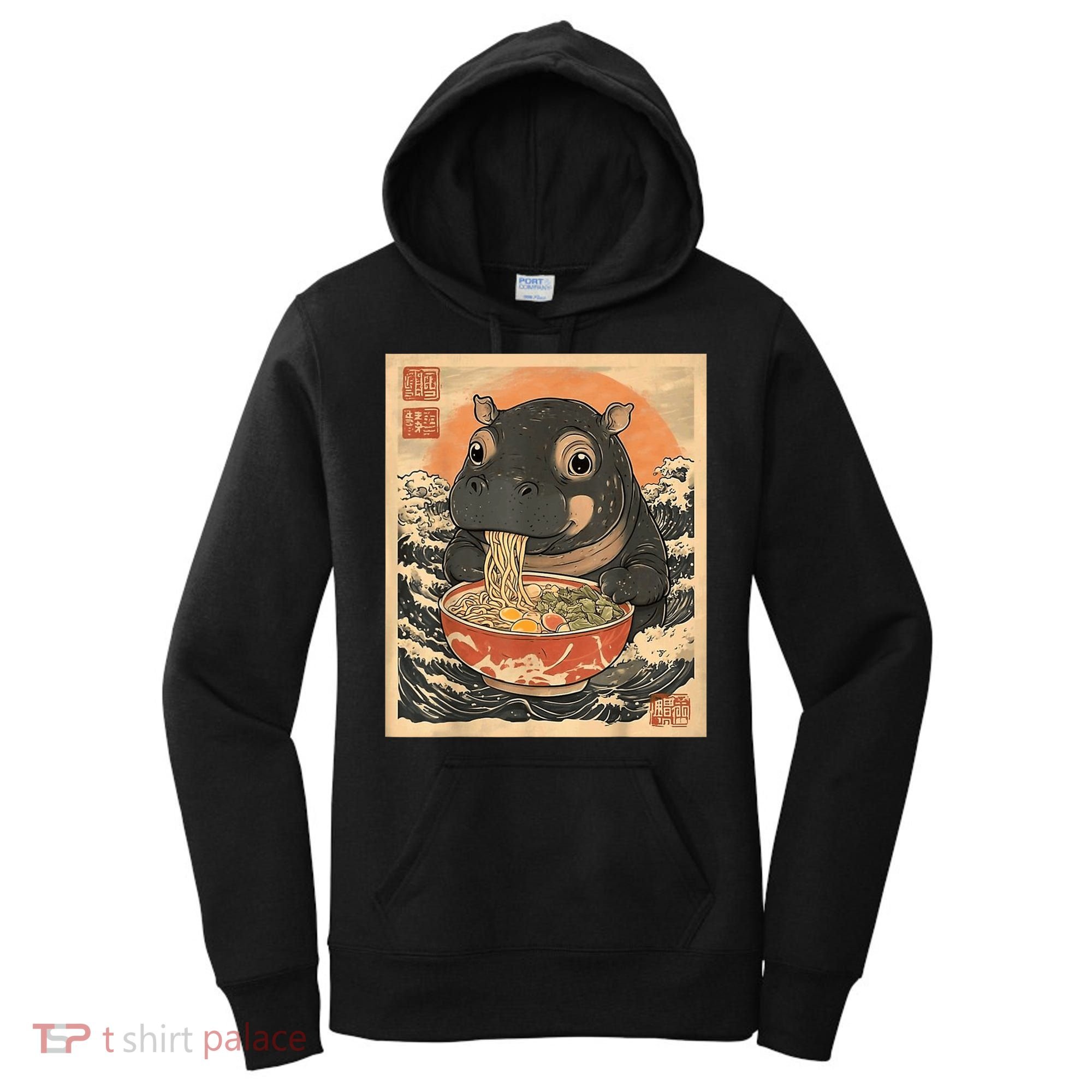 Moo Deng Hippo Eat Ramen For Japanese Style Women's Hoodie