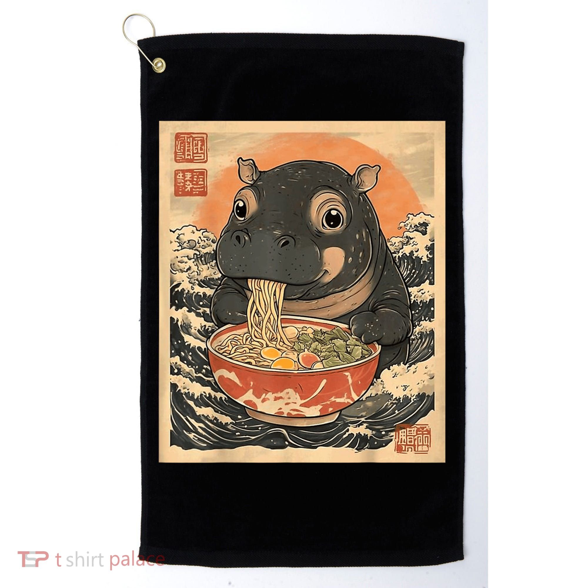 Moo Deng Hippo Eat Ramen For Japanese Style Golf Towel