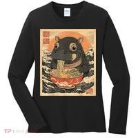 Moo Deng Hippo Eat Ramen For Japanese Style Women's Long Sleeve Shirt thumb 0