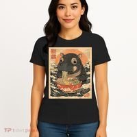 Moo Deng Hippo Eat Ramen For Japanese Style Women's T-Shirt thumb 4