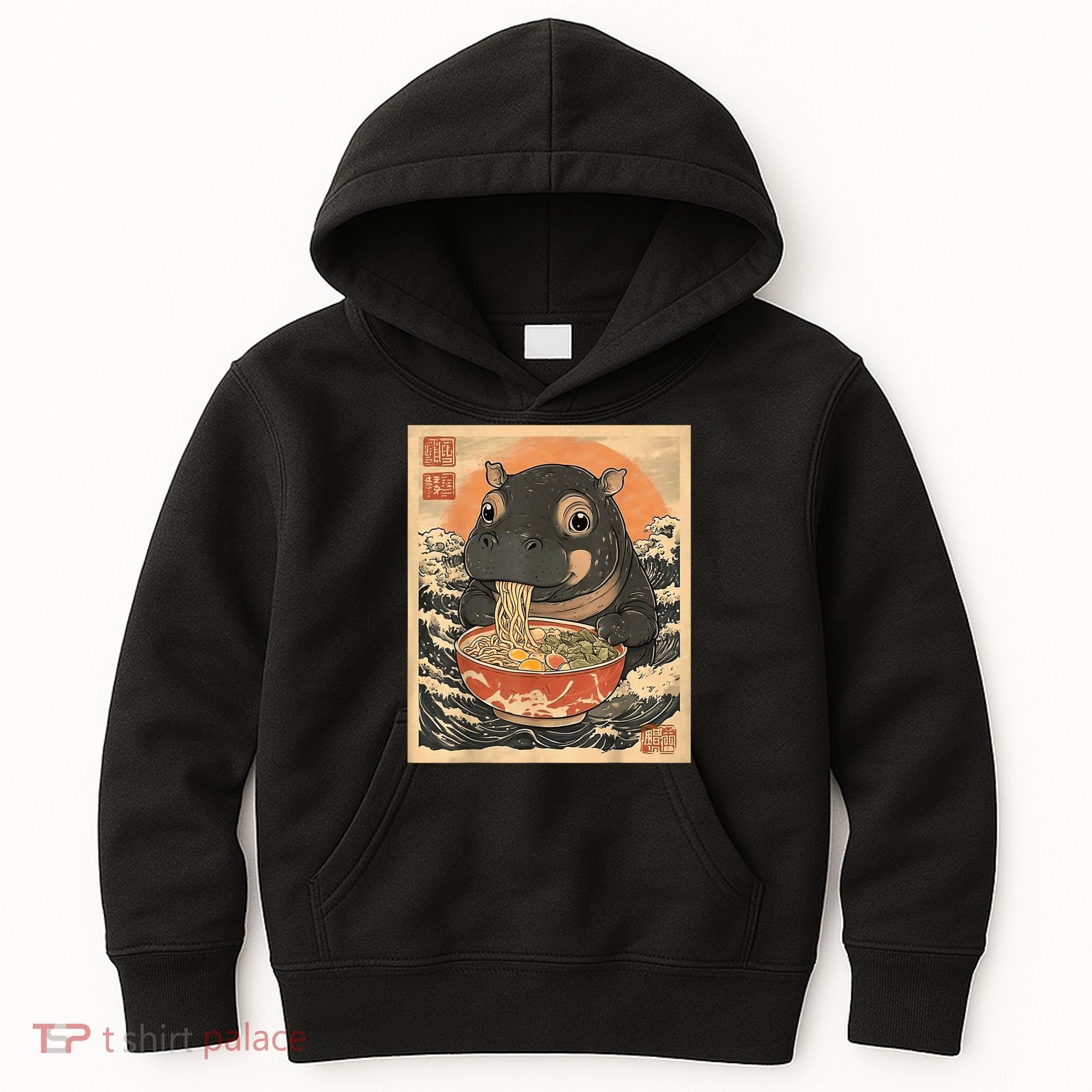 Moo Deng Hippo Eat Ramen For Japanese Style Kids Hoodie