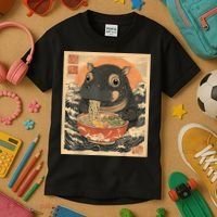 Moo Deng Hippo Eat Ramen For Japanese Style Kids T-Shirt thumb 3
