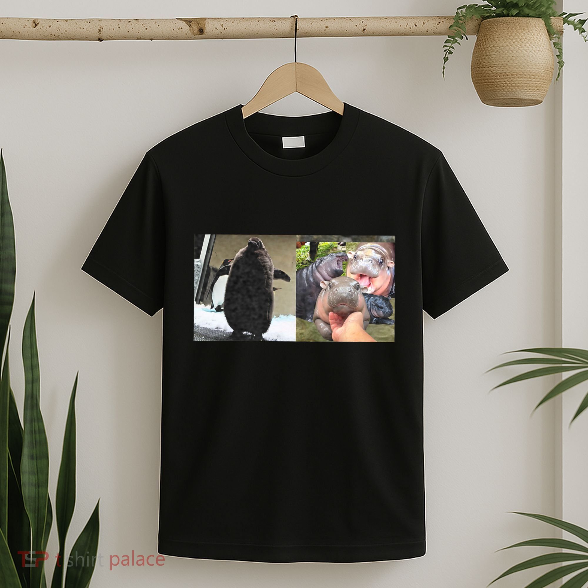 Moo Deng Hippo And Baby Penguin Pesto T-Shirt