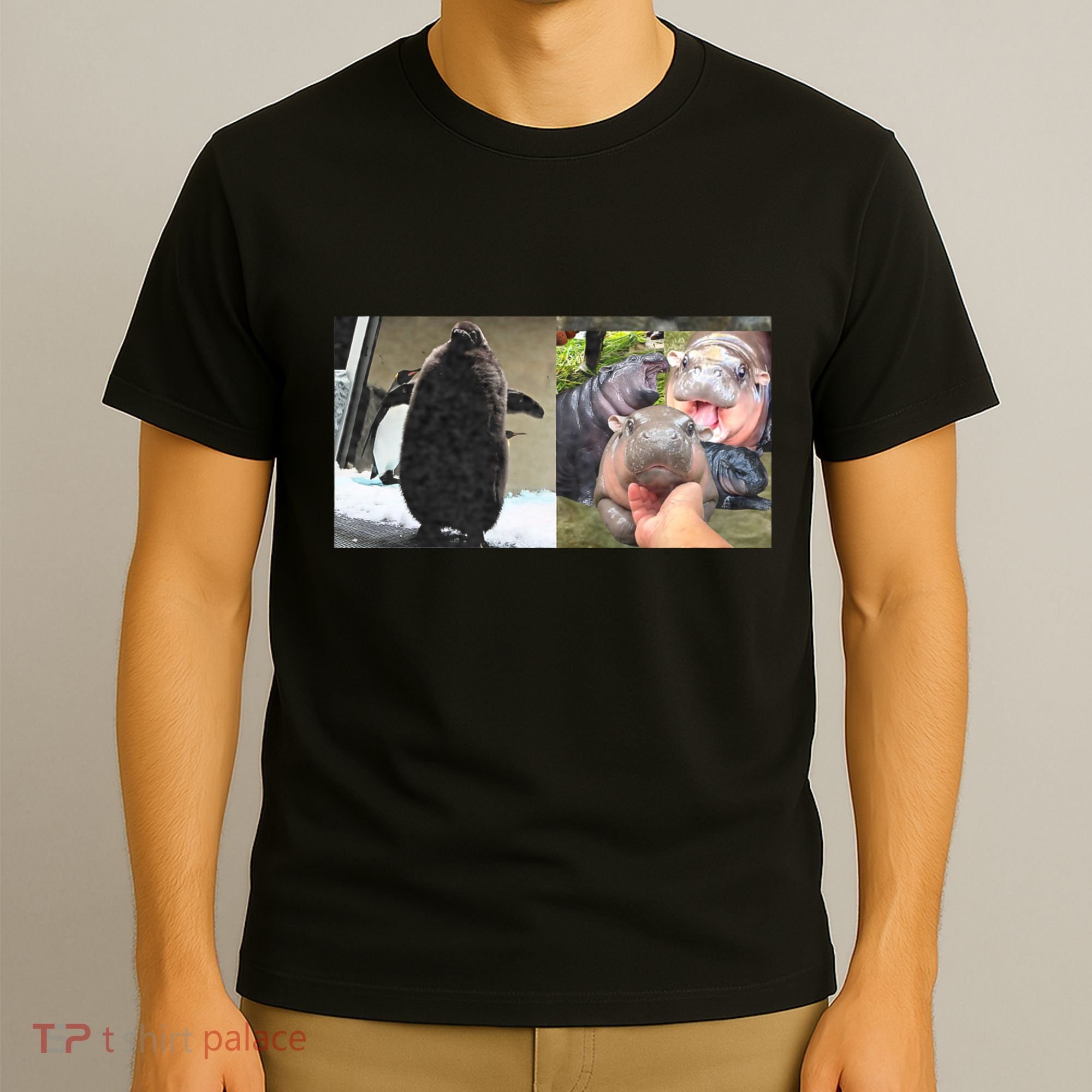 Moo Deng Hippo And Baby Penguin Pesto T-Shirt