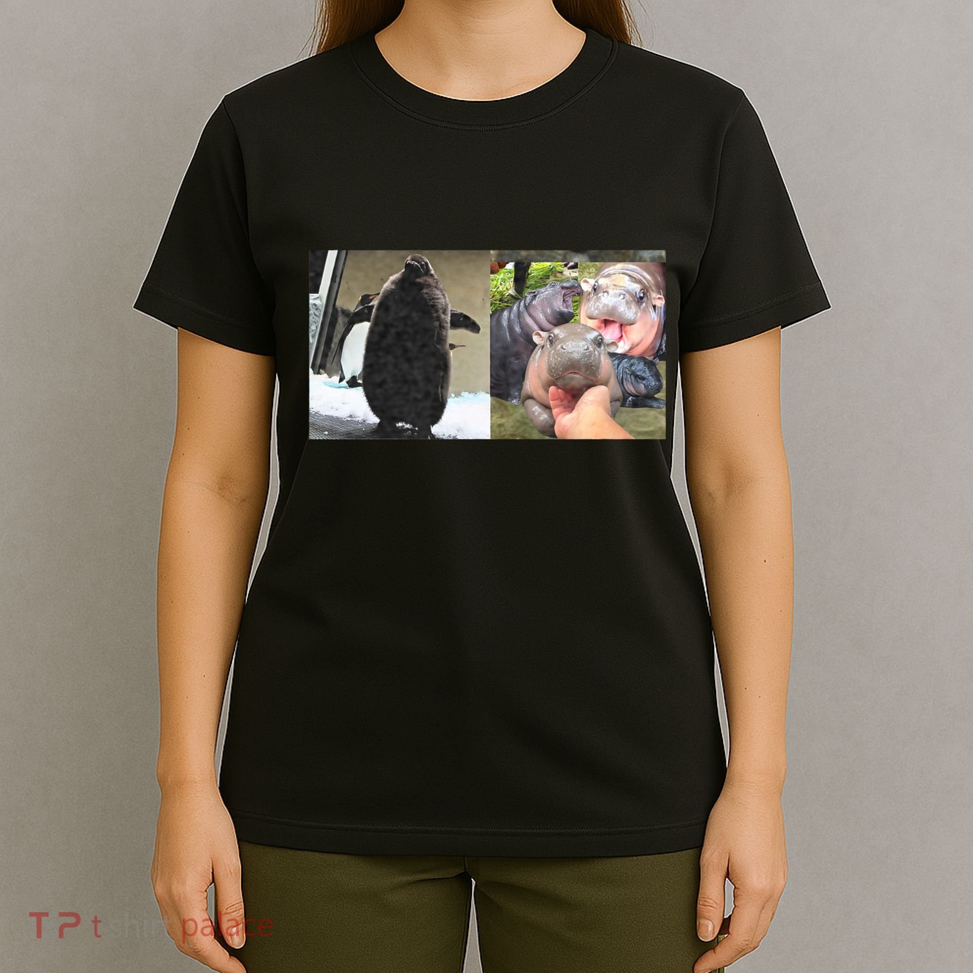 Moo Deng Hippo And Baby Penguin Pesto T-Shirt