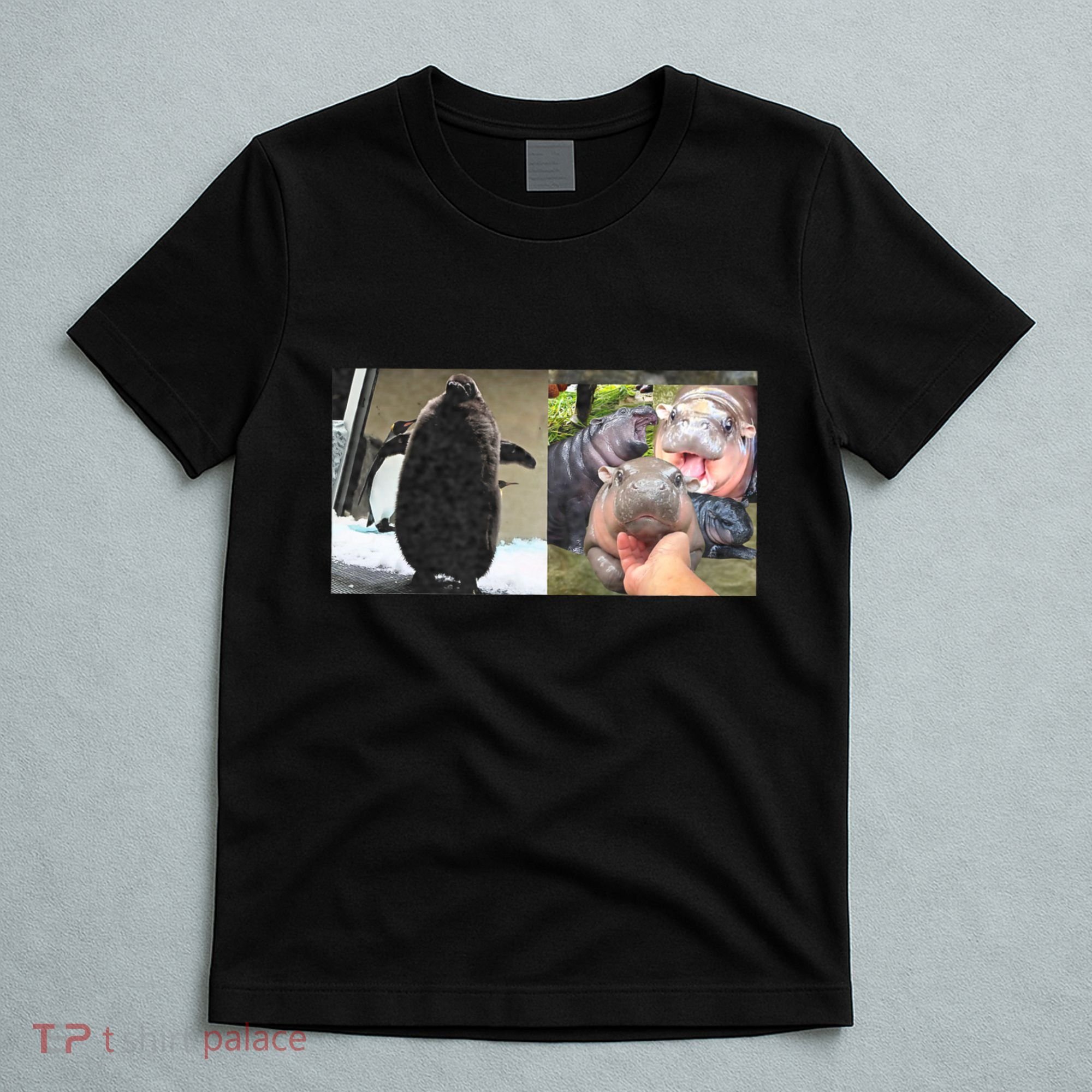 Moo Deng Hippo And Baby Penguin Pesto T-Shirt