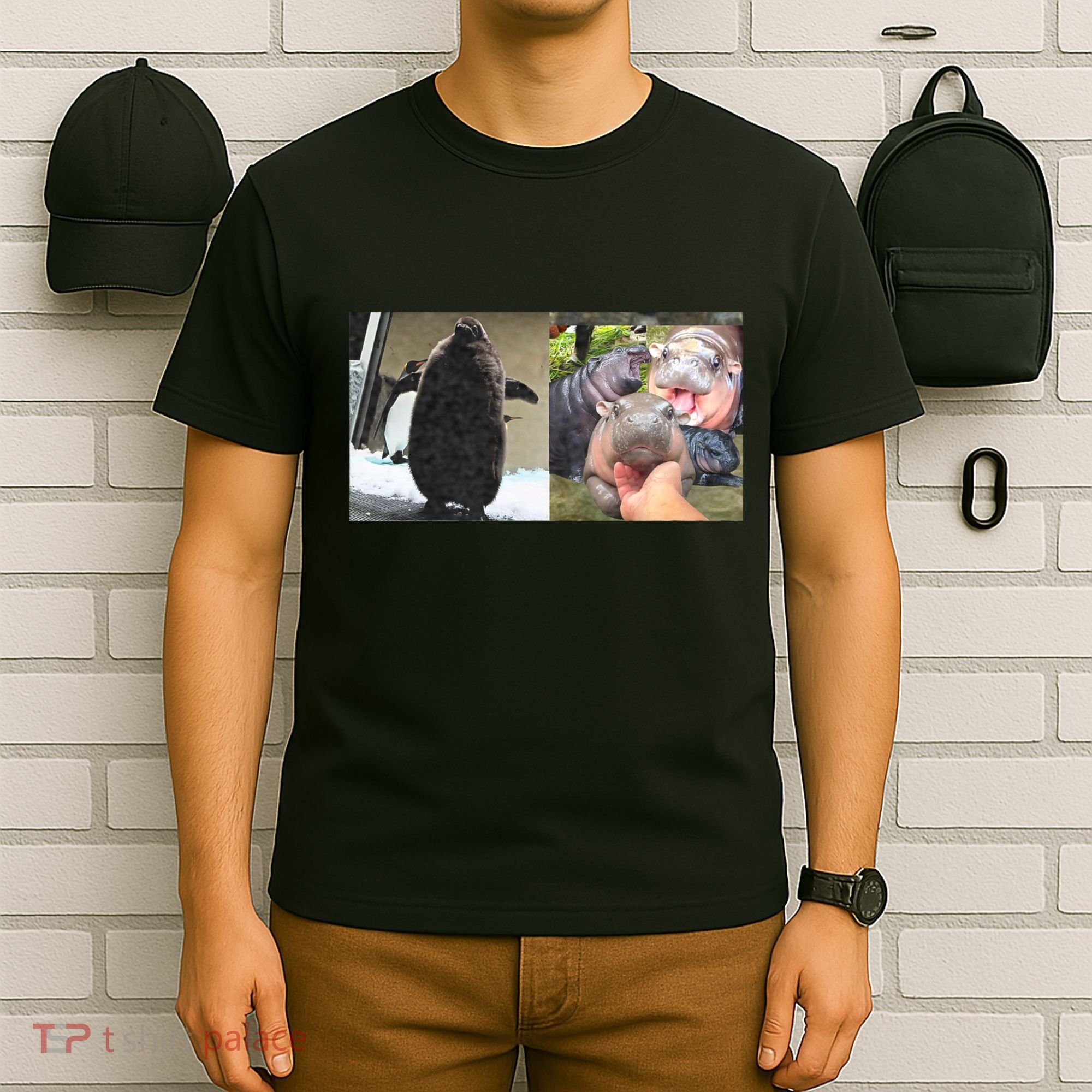 Moo Deng Hippo And Baby Penguin Pesto T-Shirt