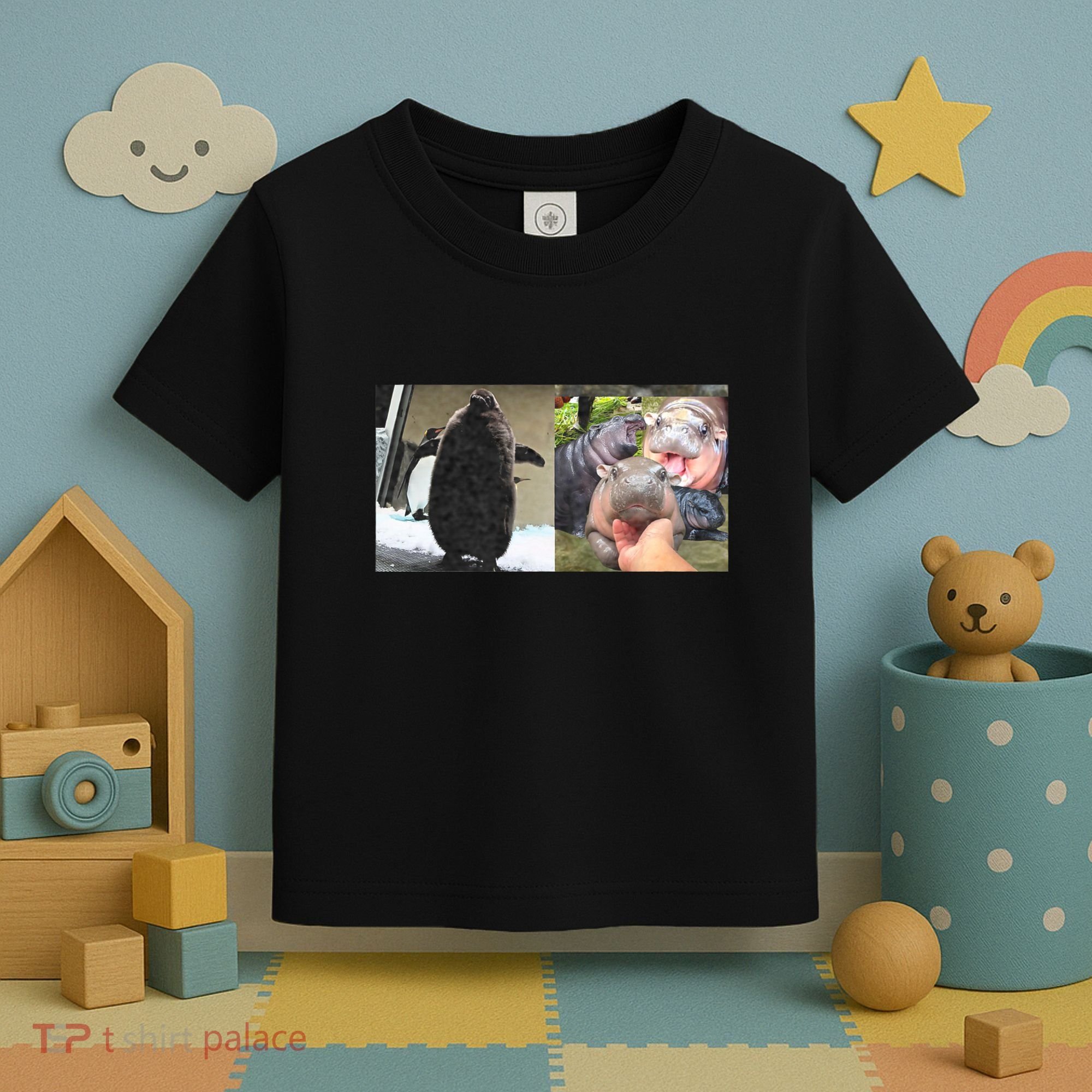 Moo Deng Hippo And Baby Penguin Pesto Toddler T-Shirt