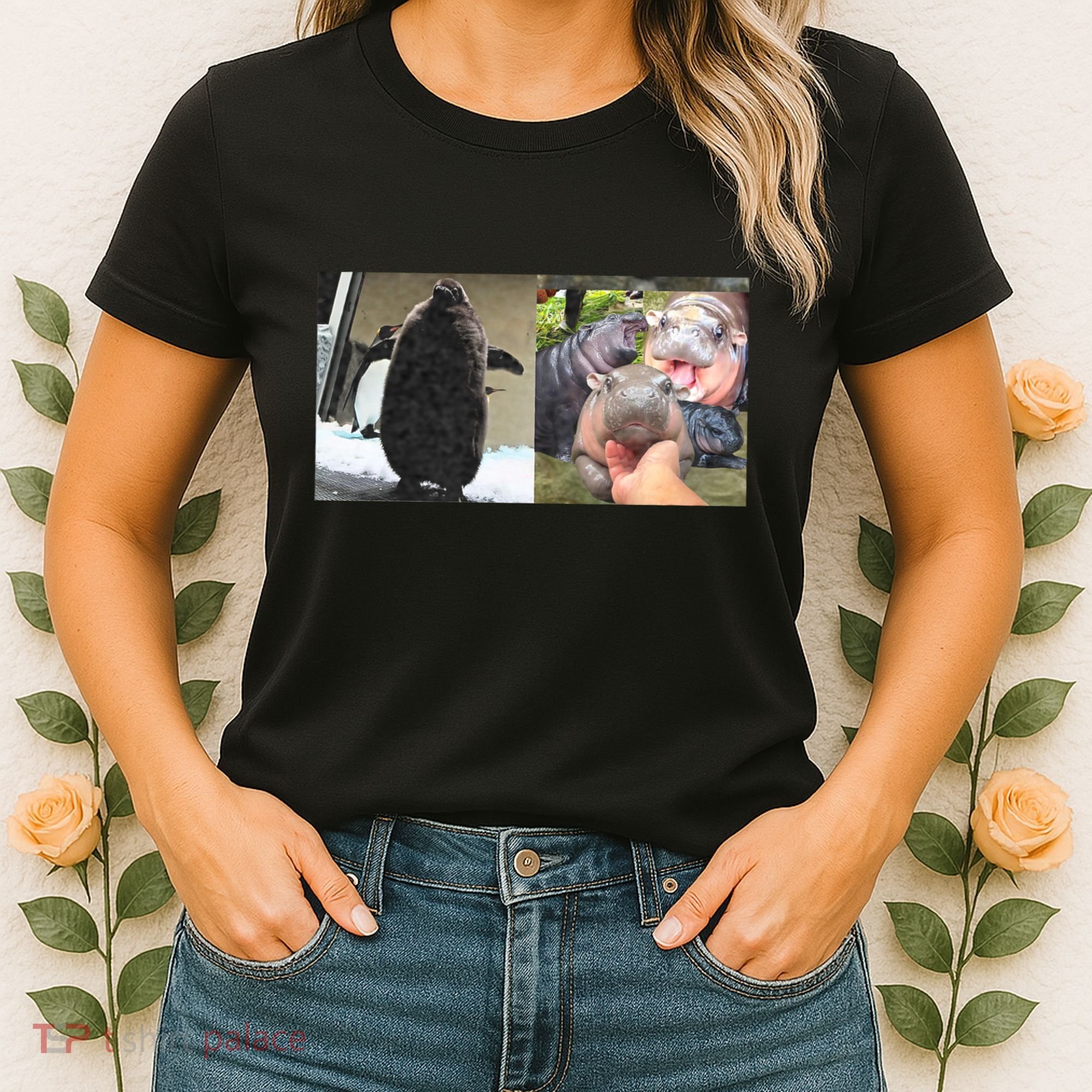 Moo Deng Hippo And Baby Penguin Pesto Women's T-Shirt