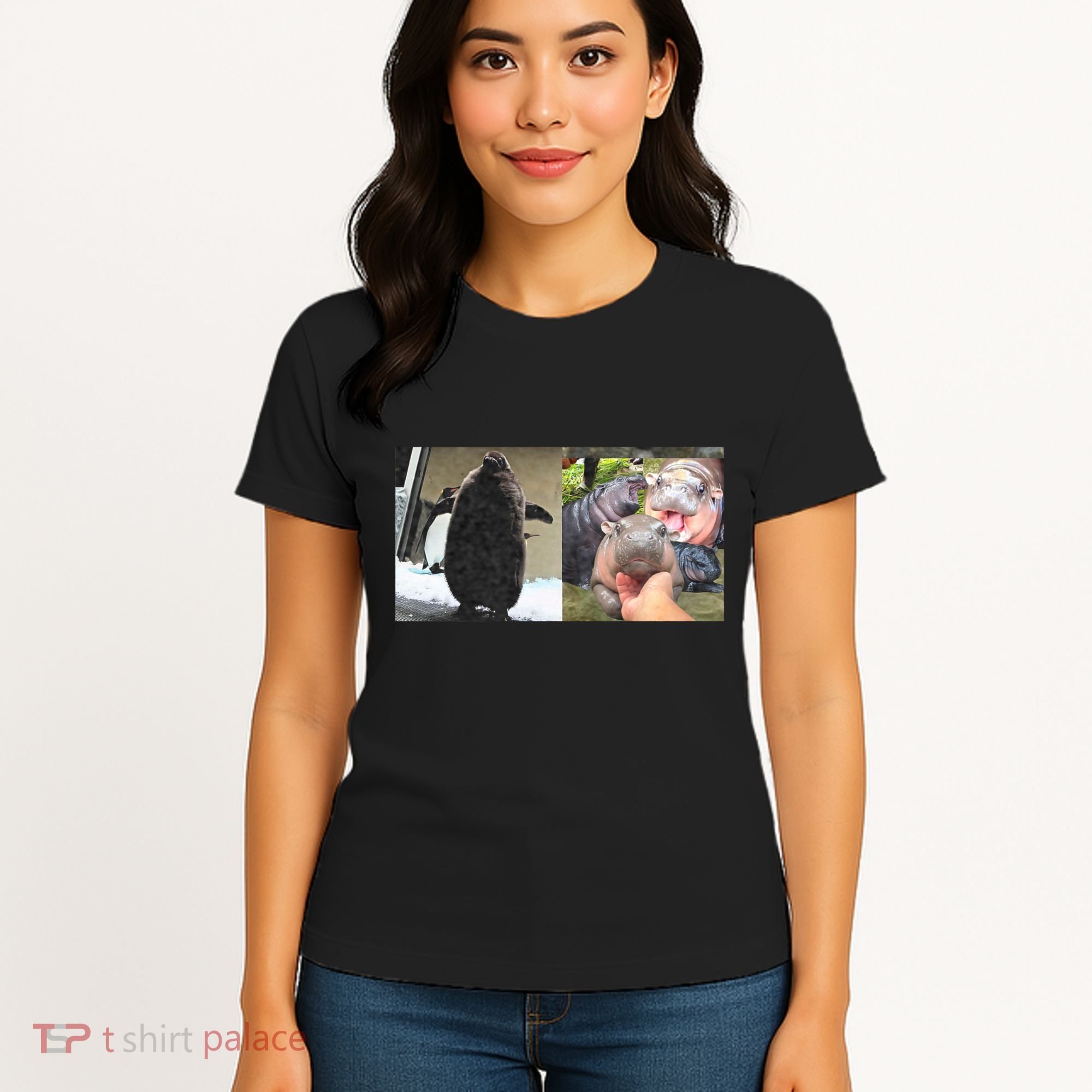 Moo Deng Hippo And Baby Penguin Pesto Women's T-Shirt