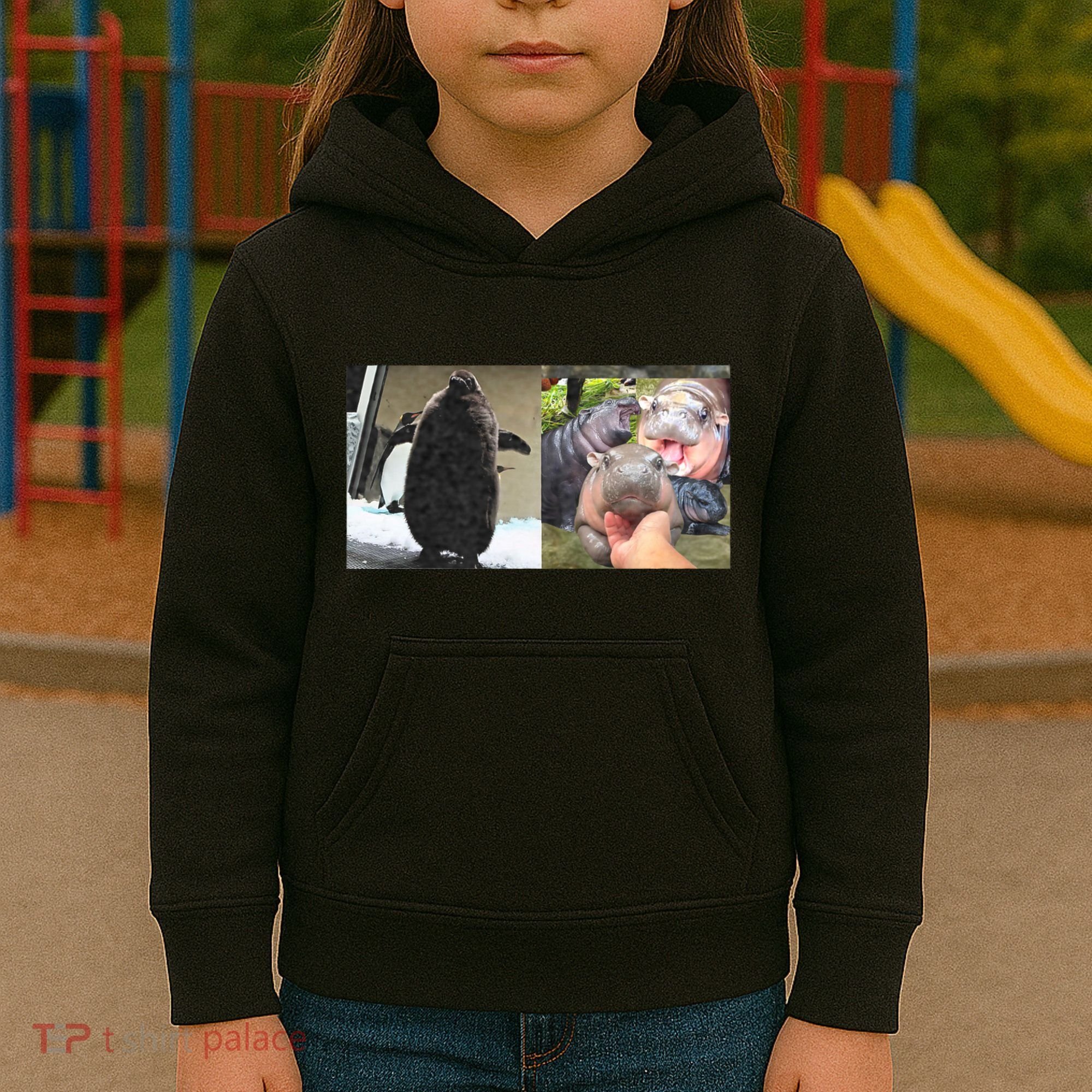 Moo Deng Hippo And Baby Penguin Pesto Kids Hoodie