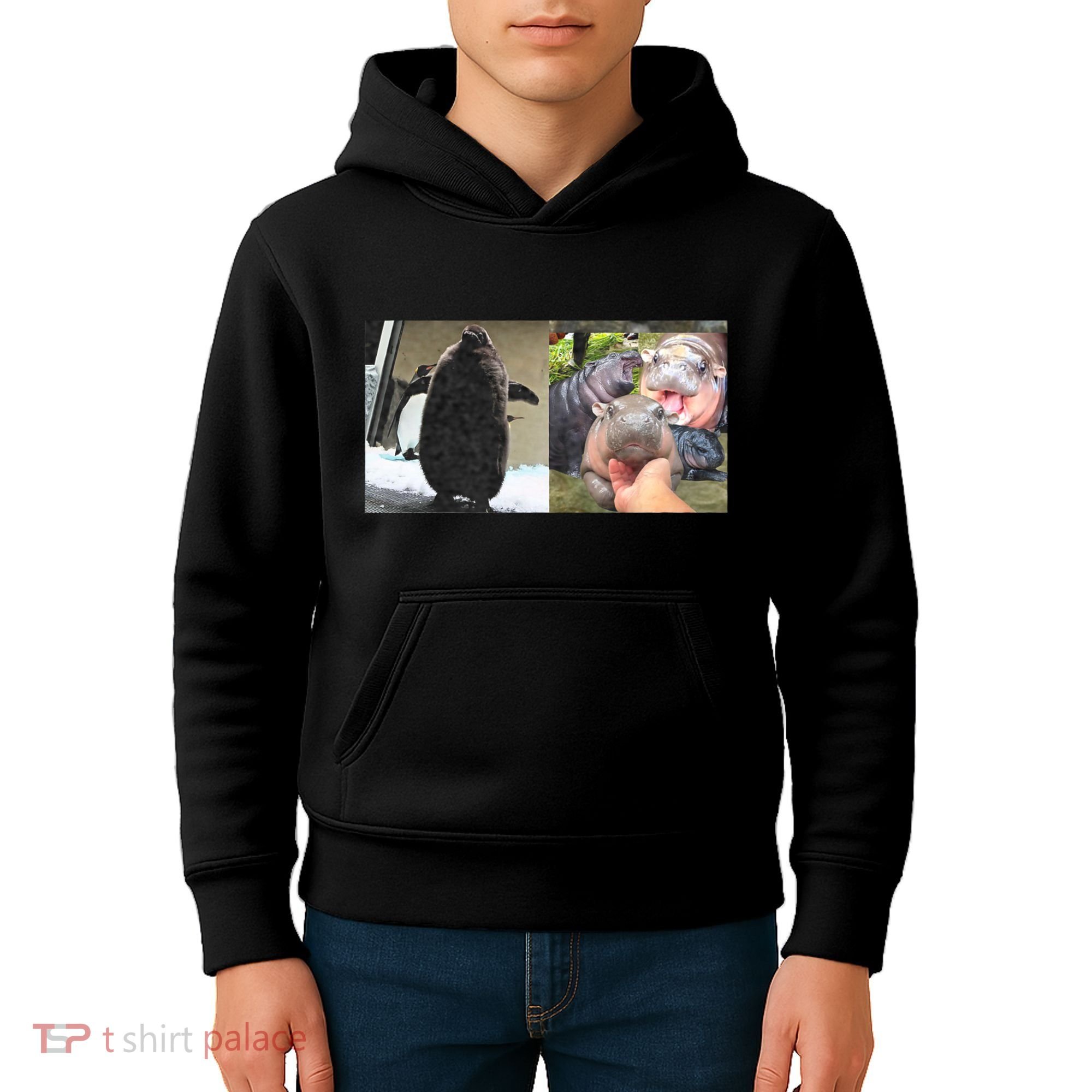 Moo Deng Hippo And Baby Penguin Pesto Kids Hoodie