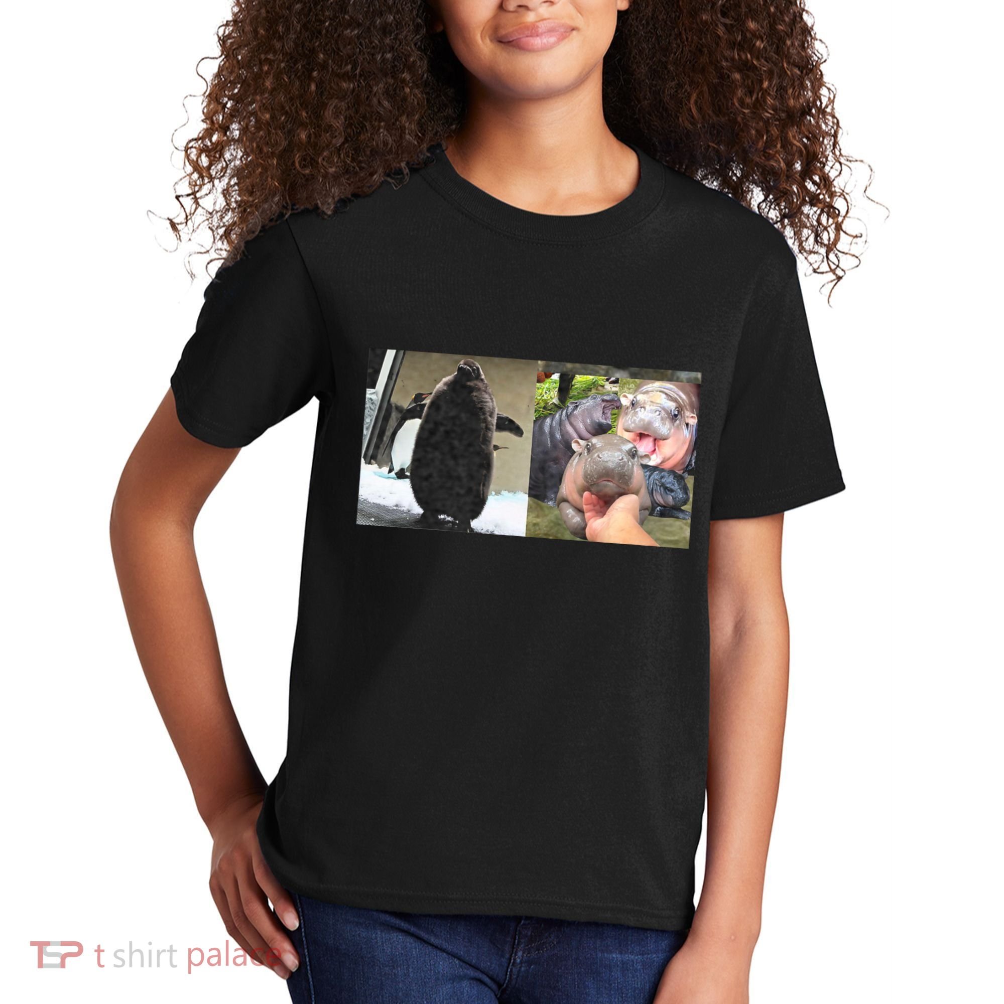 Moo Deng Hippo And Baby Penguin Pesto Kids T-Shirt