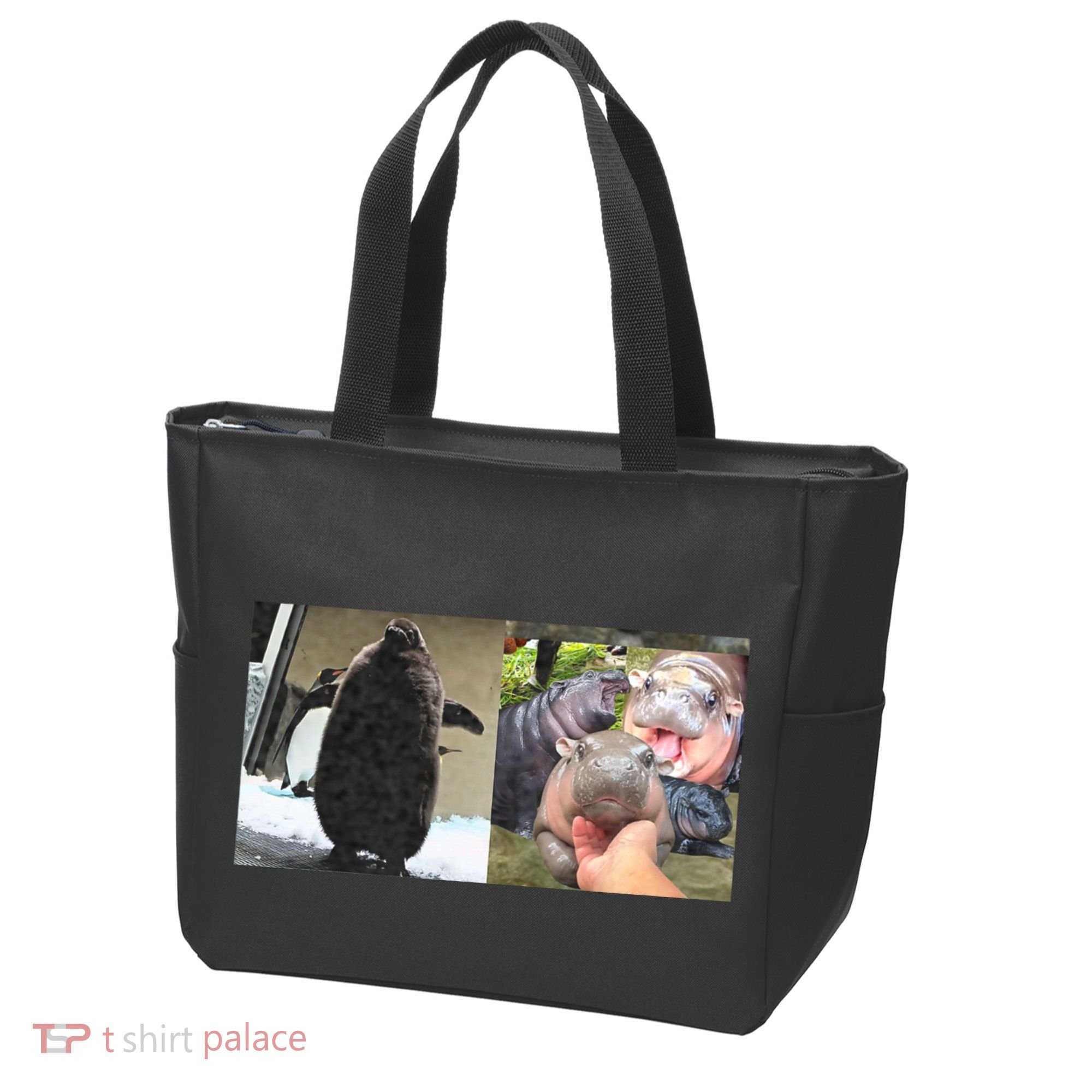 Moo Deng Hippo And Baby Penguin Pesto Tote Bag