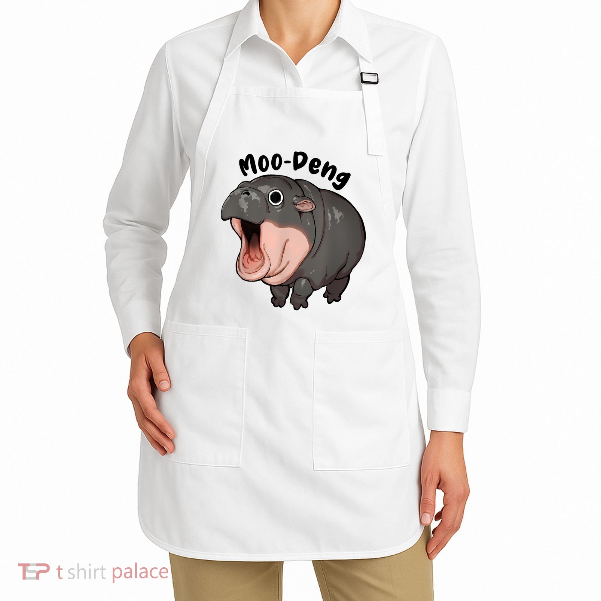 Moo Deng Hippo Baby Pigmy Hippopotamus Zoo Family Apron