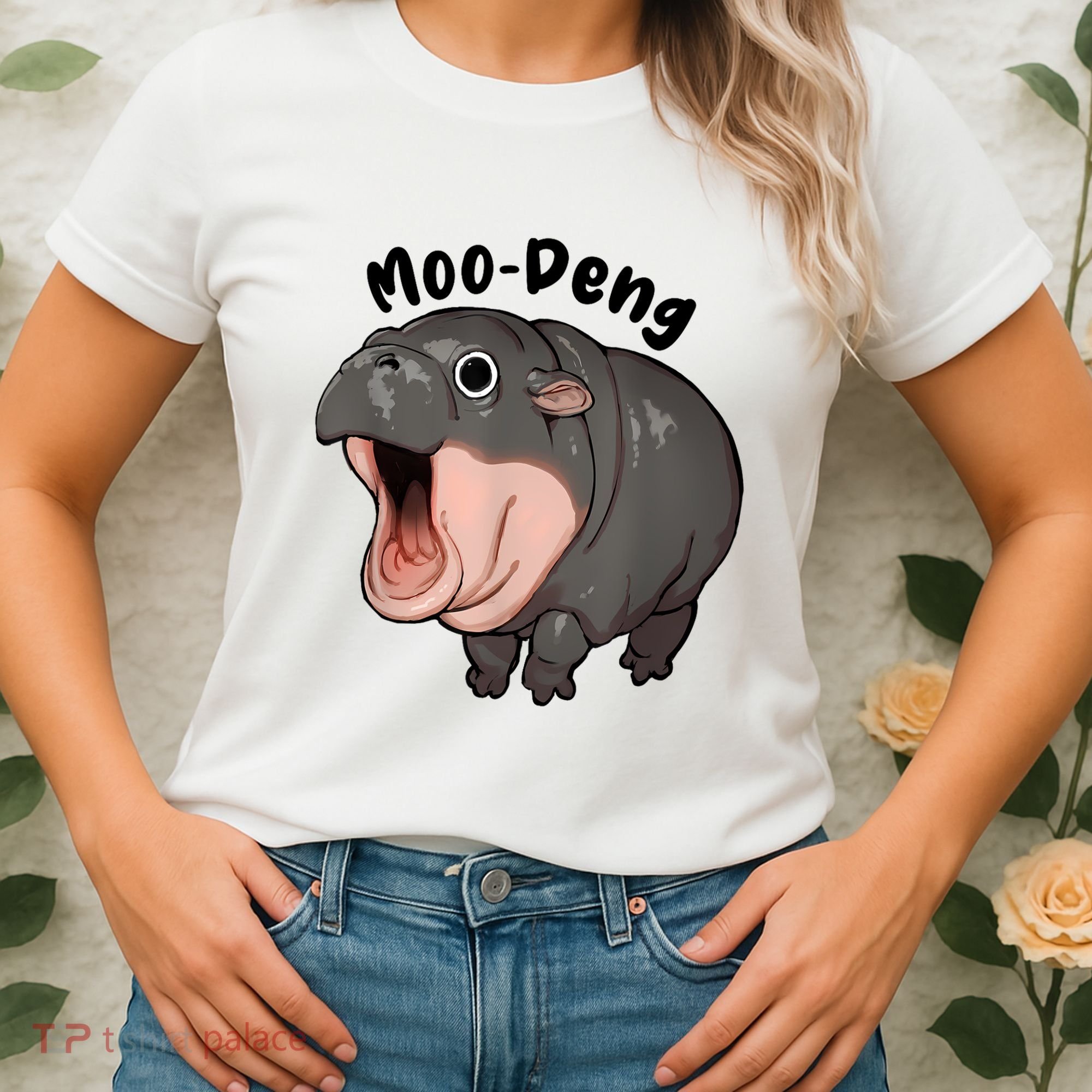Moo Deng Hippo Baby Pigmy Hippopotamus Zoo Family Women's T-Shirt