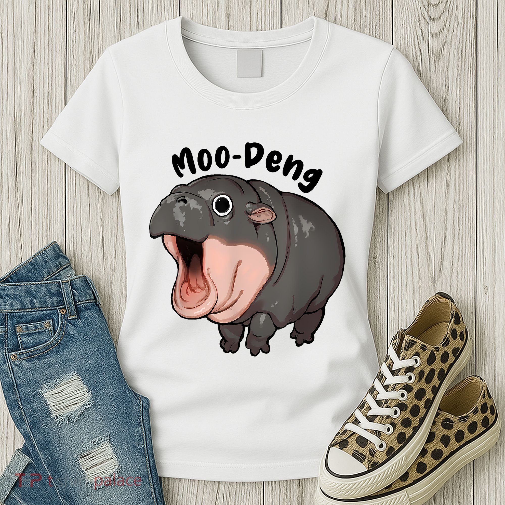 Moo Deng Hippo Baby Pigmy Hippopotamus Zoo Family Women's T-Shirt