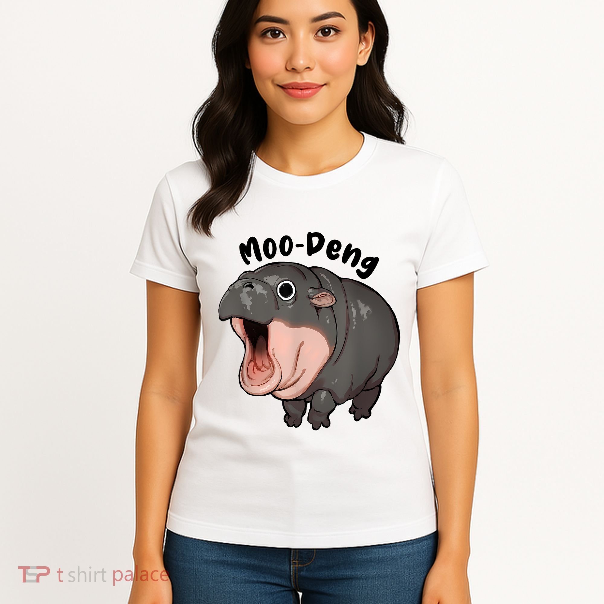 Moo Deng Hippo Baby Pigmy Hippopotamus Zoo Family Women's T-Shirt