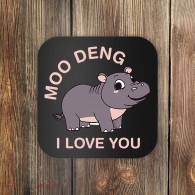 Moo Deng I Love You Coaster