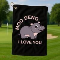 Moo Deng I Love You Golf Towel thumb 1