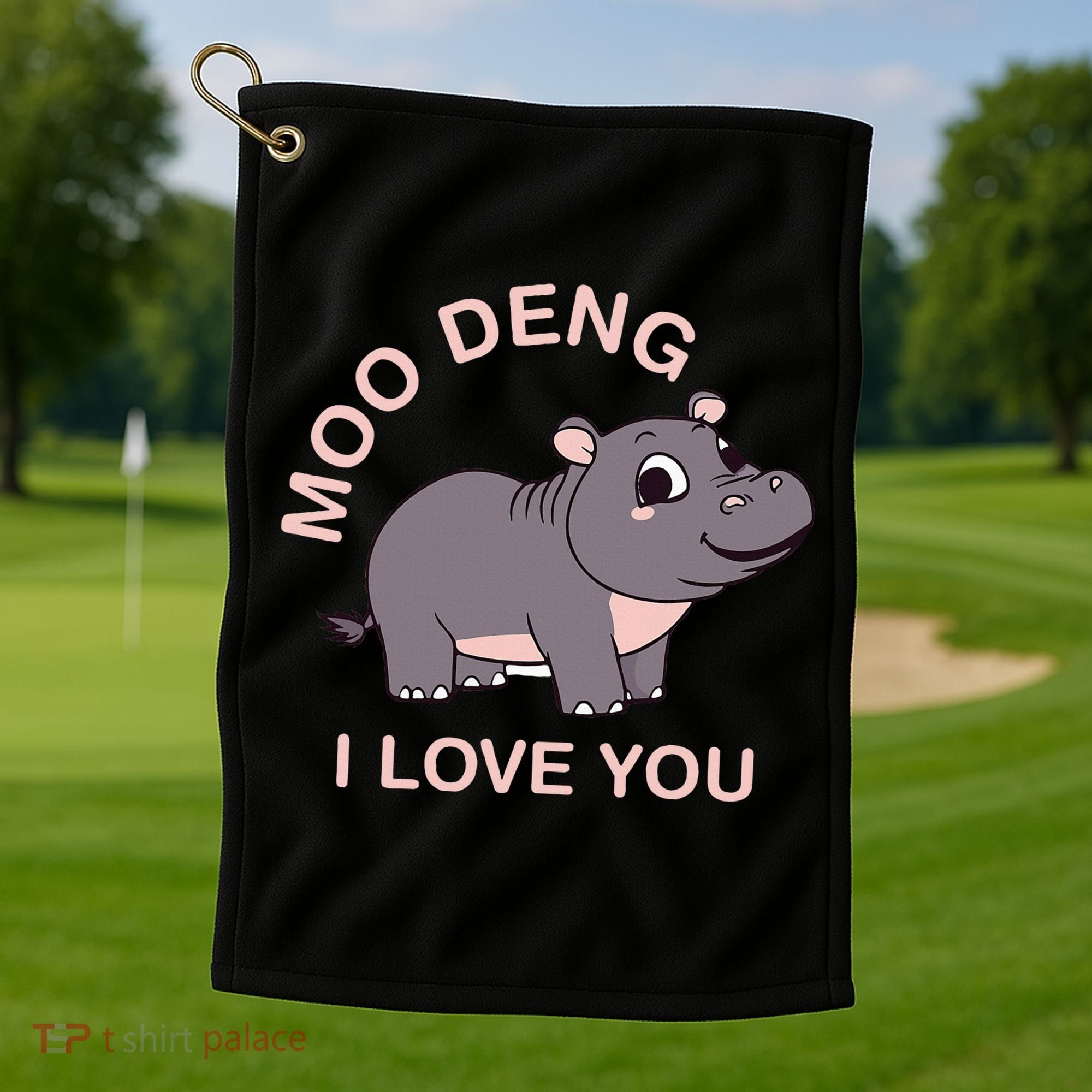 Moo Deng I Love You Golf Towel