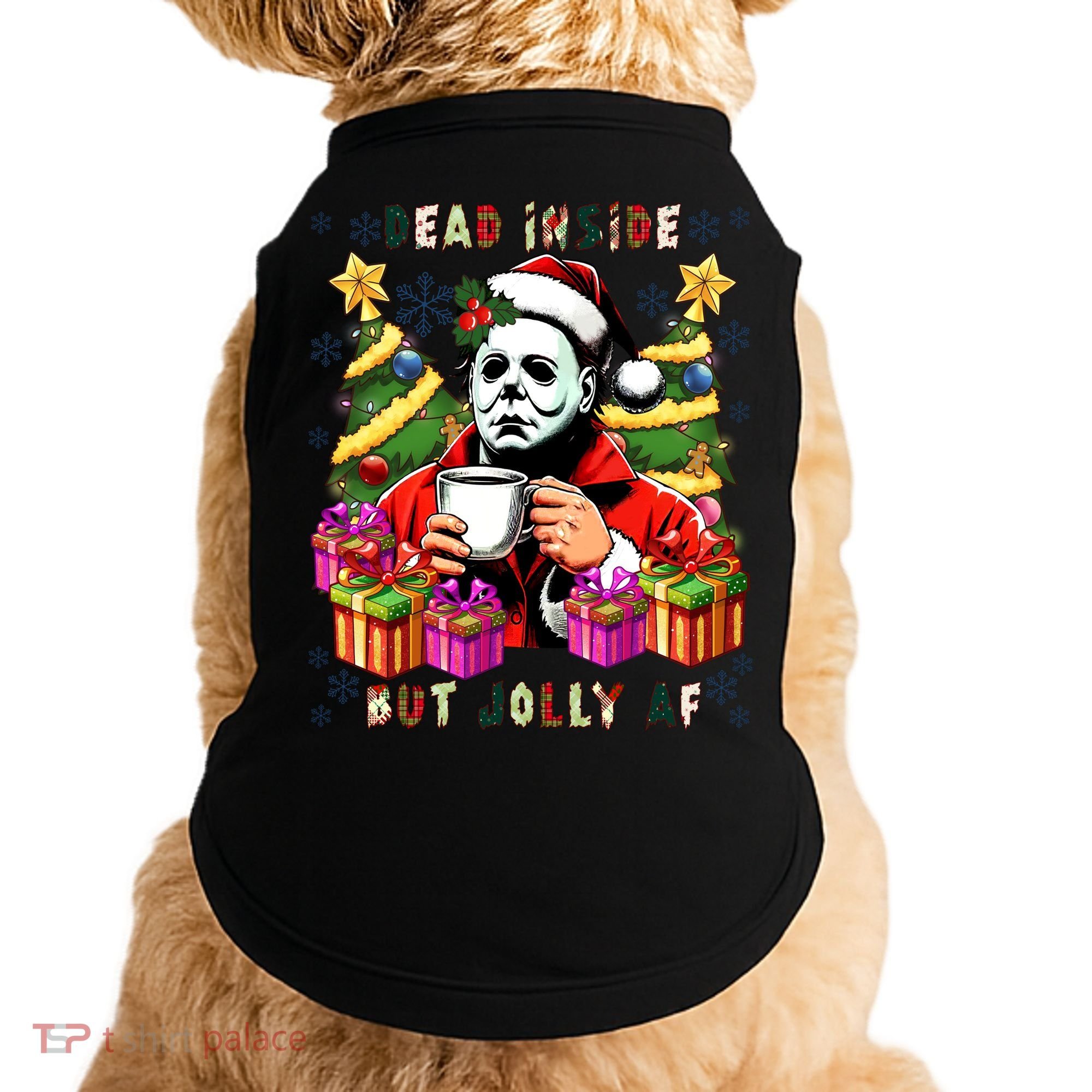 Myers Dead Inside But Jolly Af Myers Christmas Tree Doggie Tank