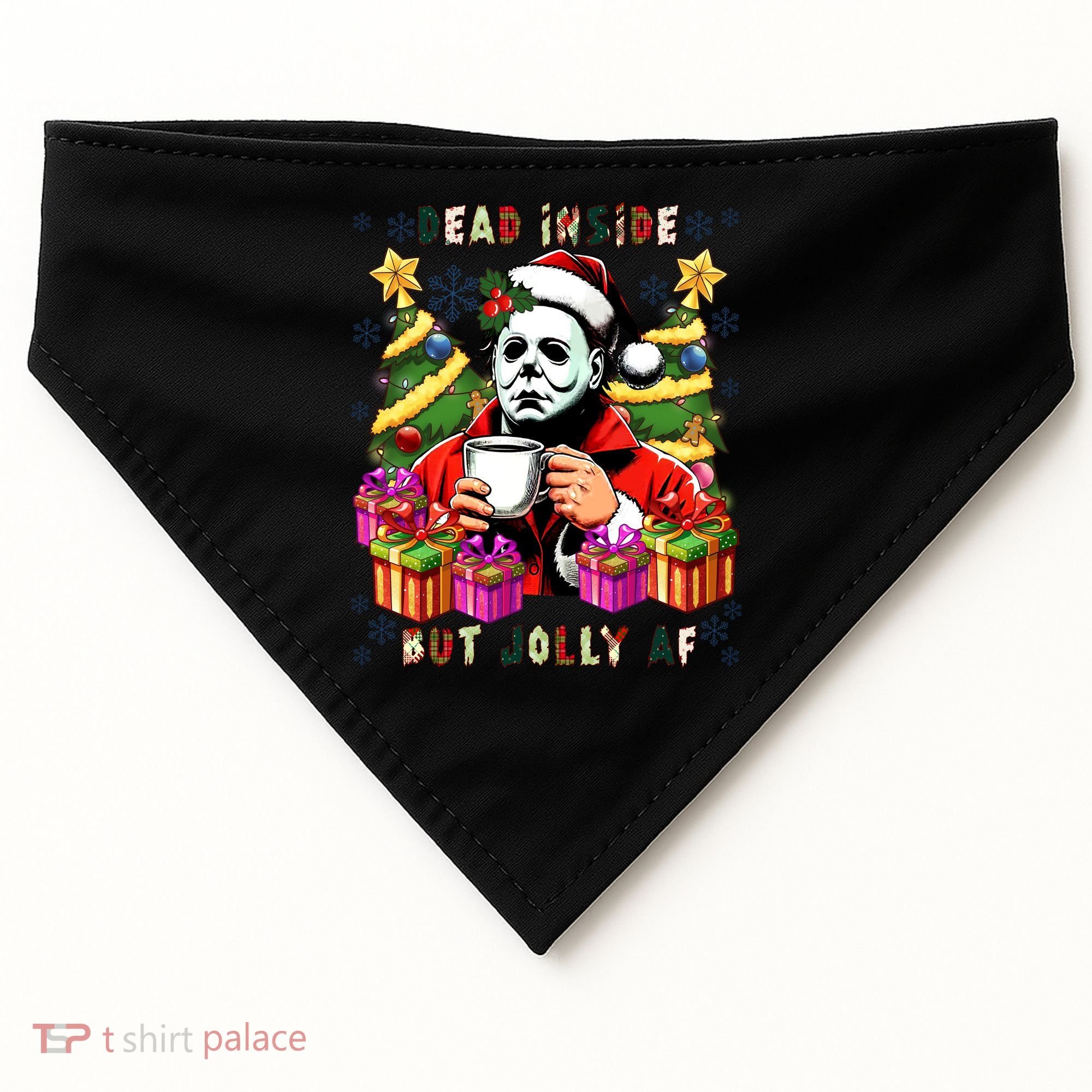 Myers Dead Inside But Jolly Af Myers Christmas Tree USA-Made Doggie Bandana