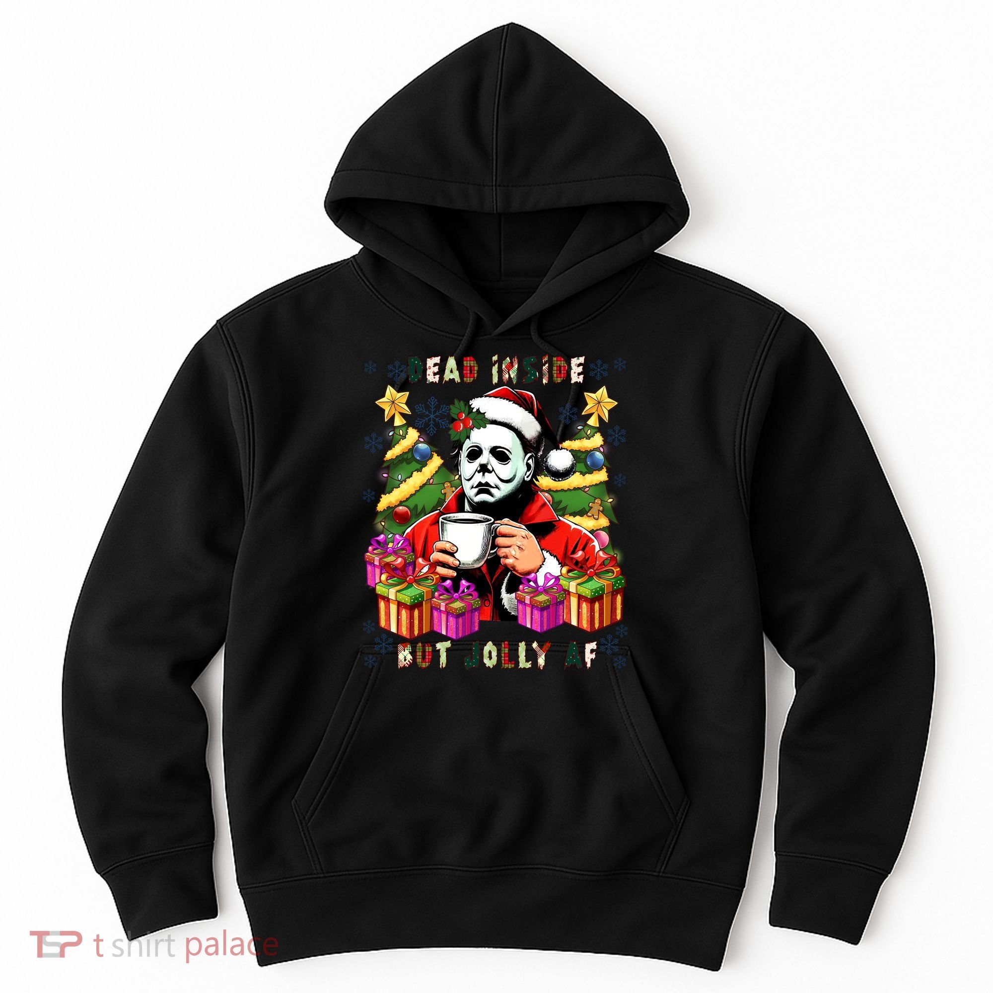 Myers Dead Inside But Jolly Af Myers Christmas Tree Hoodie