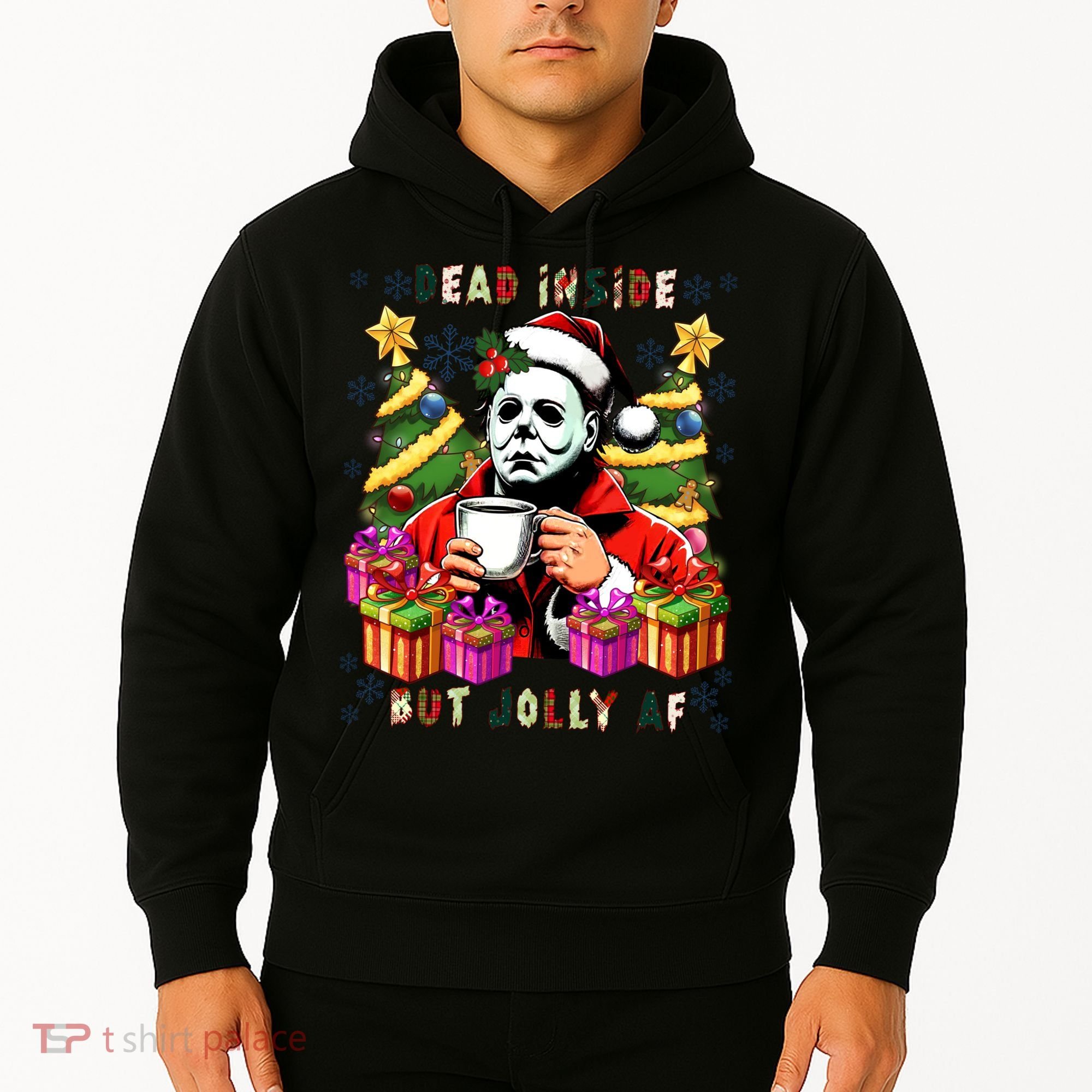 Myers Dead Inside But Jolly Af Myers Christmas Tree Hoodie