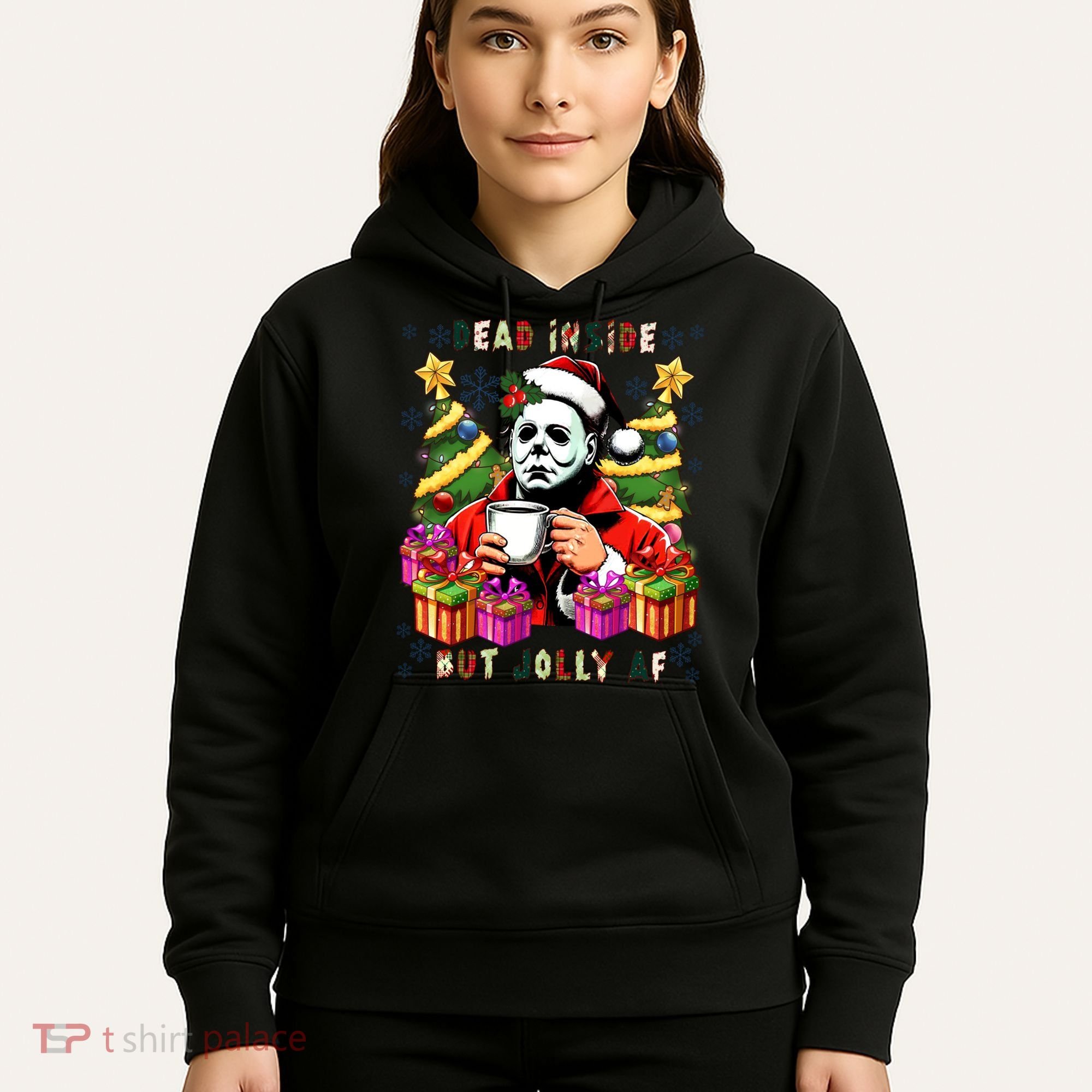 Myers Dead Inside But Jolly Af Myers Christmas Tree Hoodie