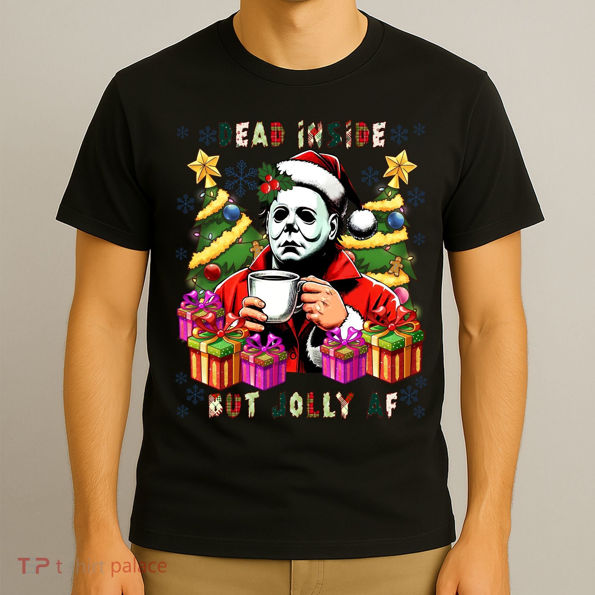 Myers Dead Inside But Jolly Af Myers Christmas Tree T-Shirt