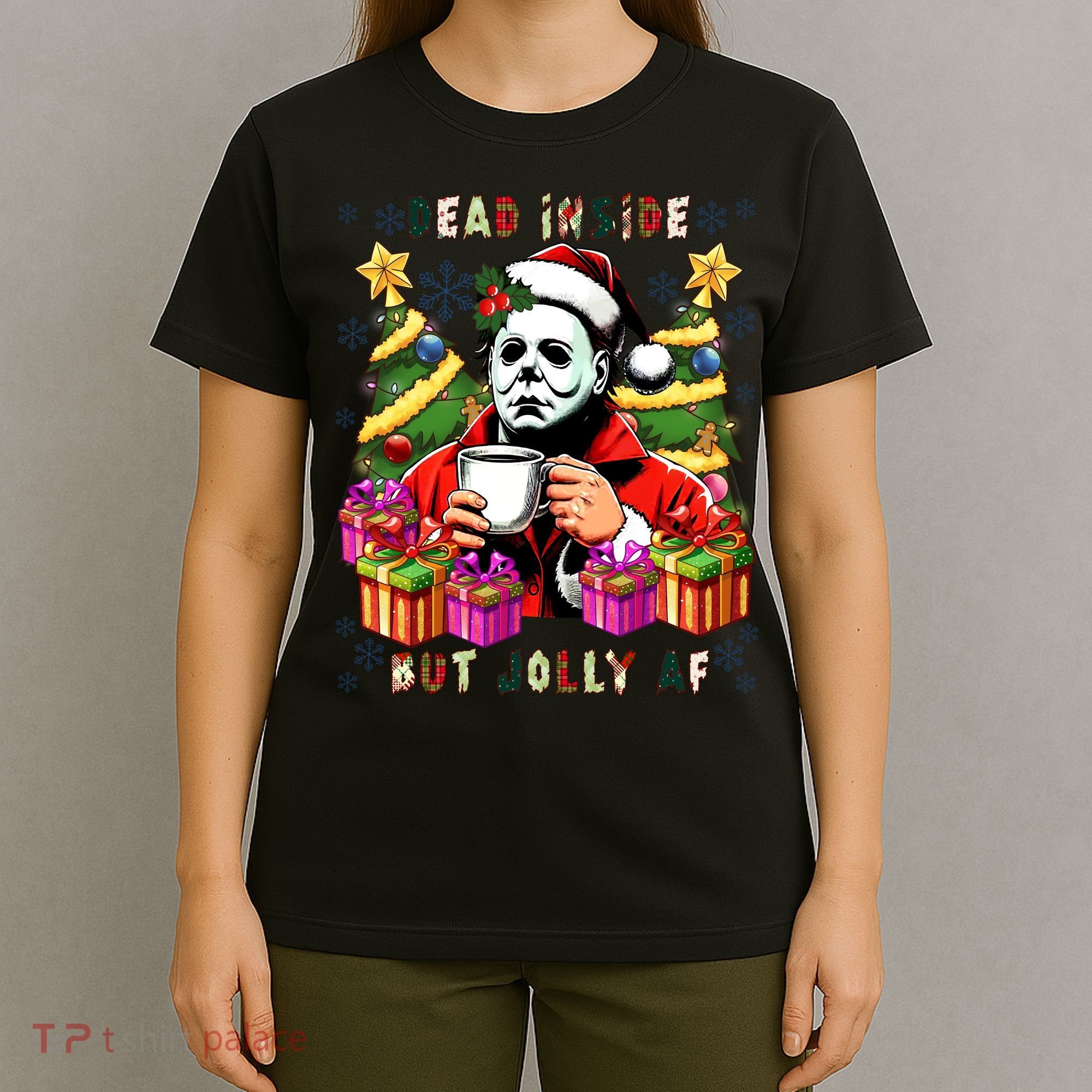 Myers Dead Inside But Jolly Af Myers Christmas Tree T-Shirt