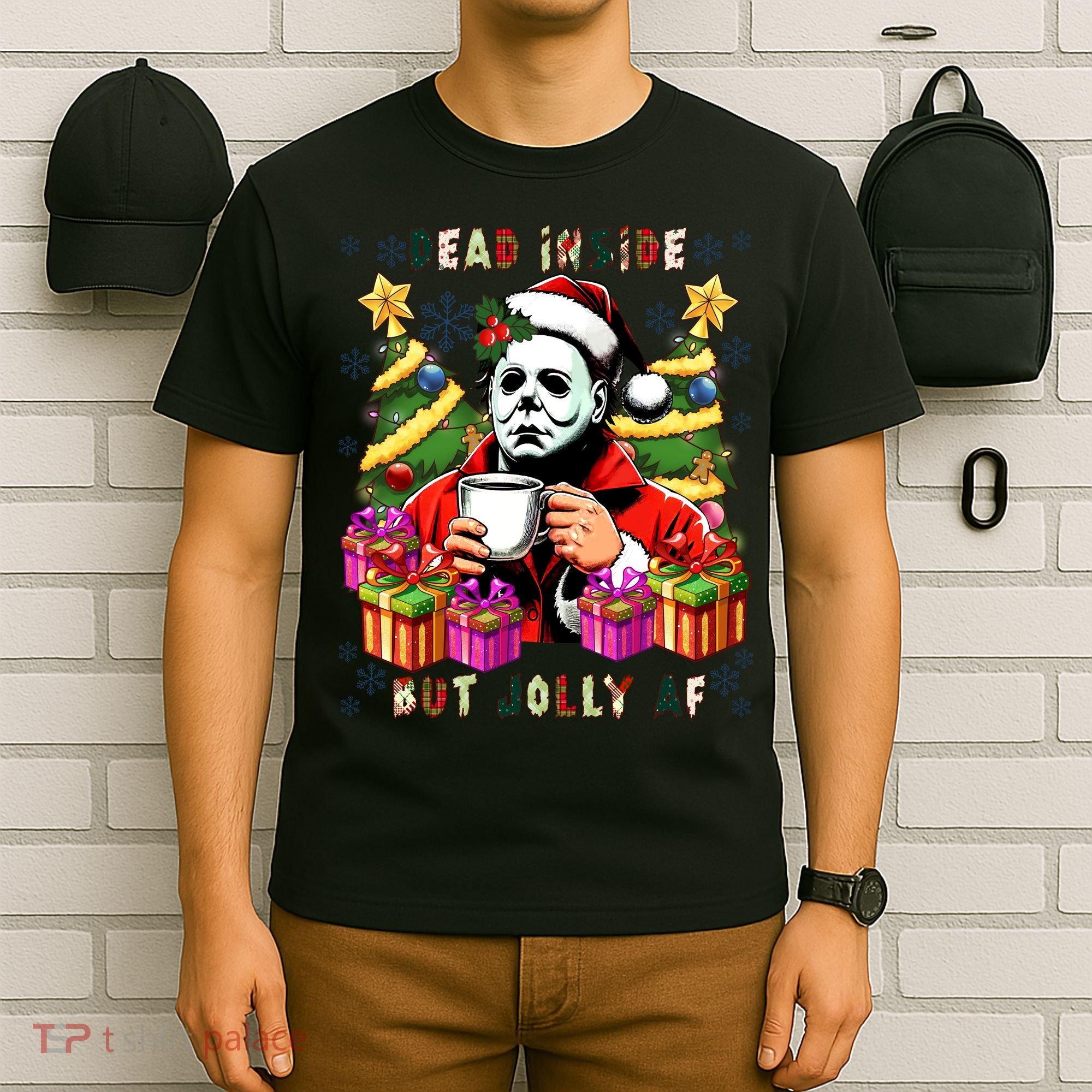 Myers Dead Inside But Jolly Af Myers Christmas Tree T-Shirt