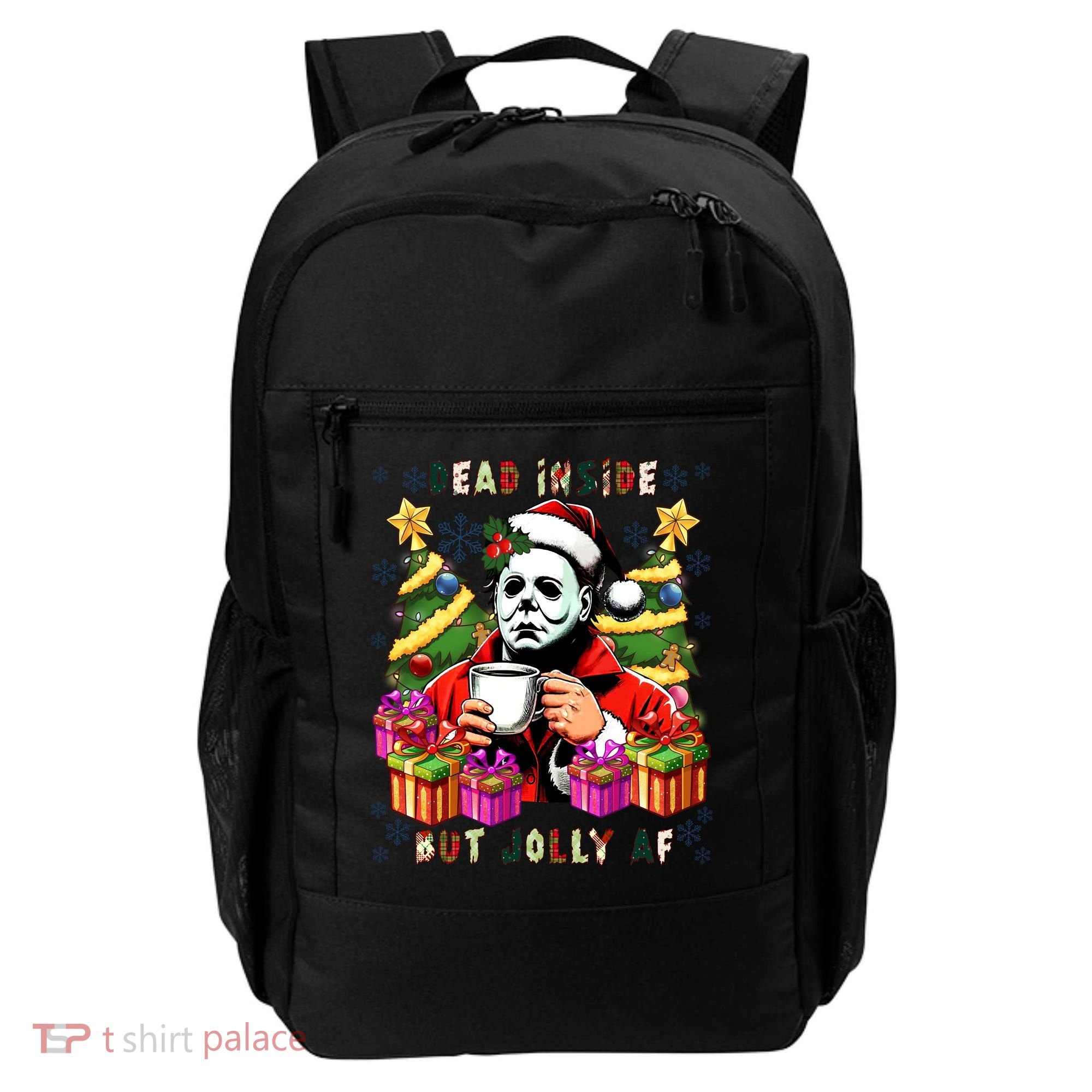 Myers Dead Inside But Jolly Af Myers Christmas Tree Backpack
