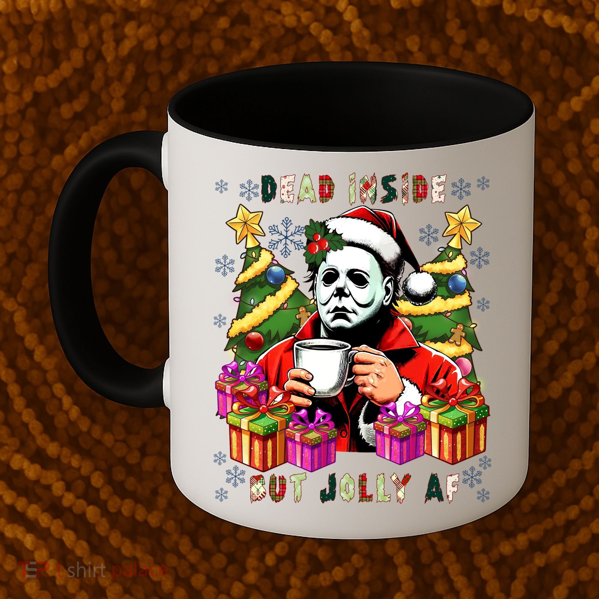 Myers Dead Inside But Jolly Af Myers Christmas Tree Coffee Mug