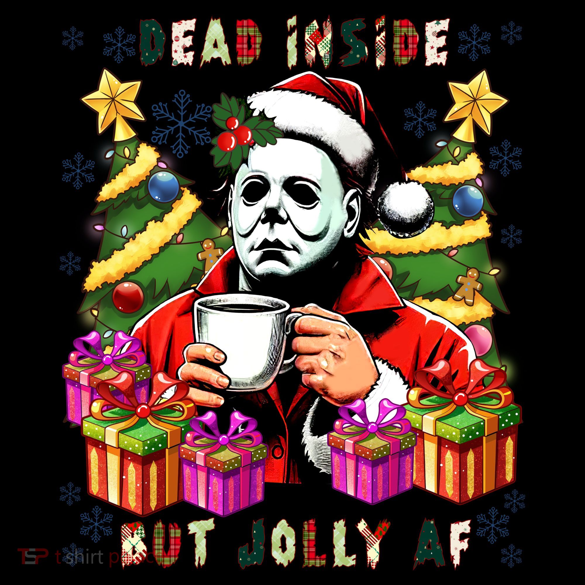 Myers Dead Inside But Jolly Af Myers Christmas Tree Coffee Mug