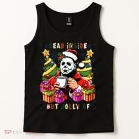 Myers Dead Inside But Jolly Af Myers Christmas Tree Tank Top thumb 2